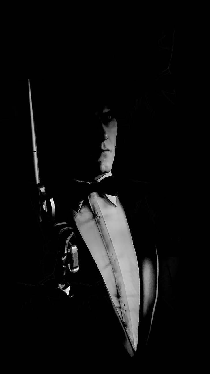 Hitman Black, tuxedo, pistol, HD Phone Wallpaper