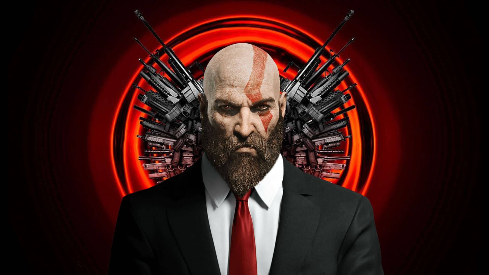 Hitman Black, black suit, red tie, Full HD Desktop Wallpaper