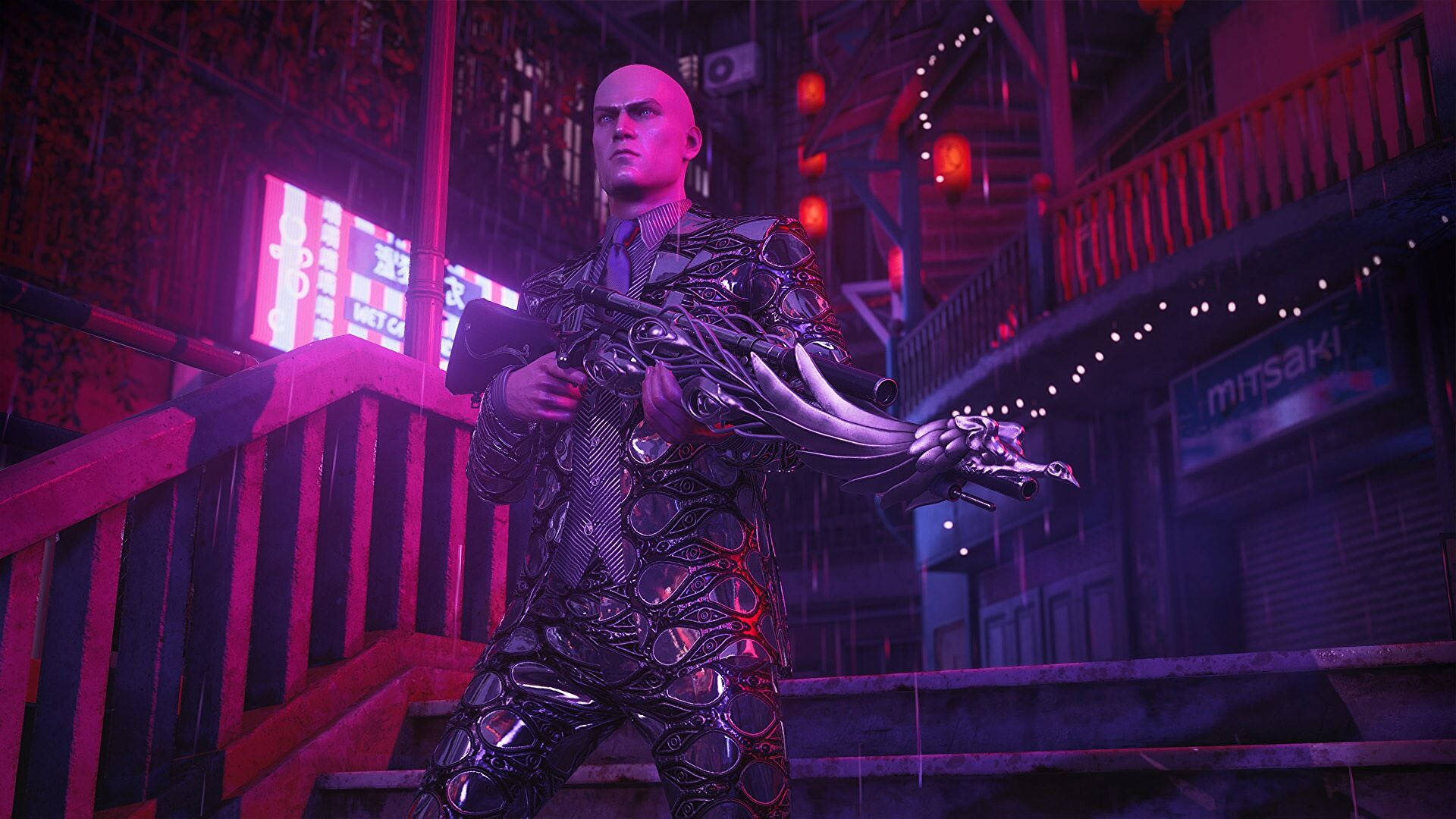 Hitman Black, biomechanical suit, neon lights, Full HD Desktop Wallpaper
