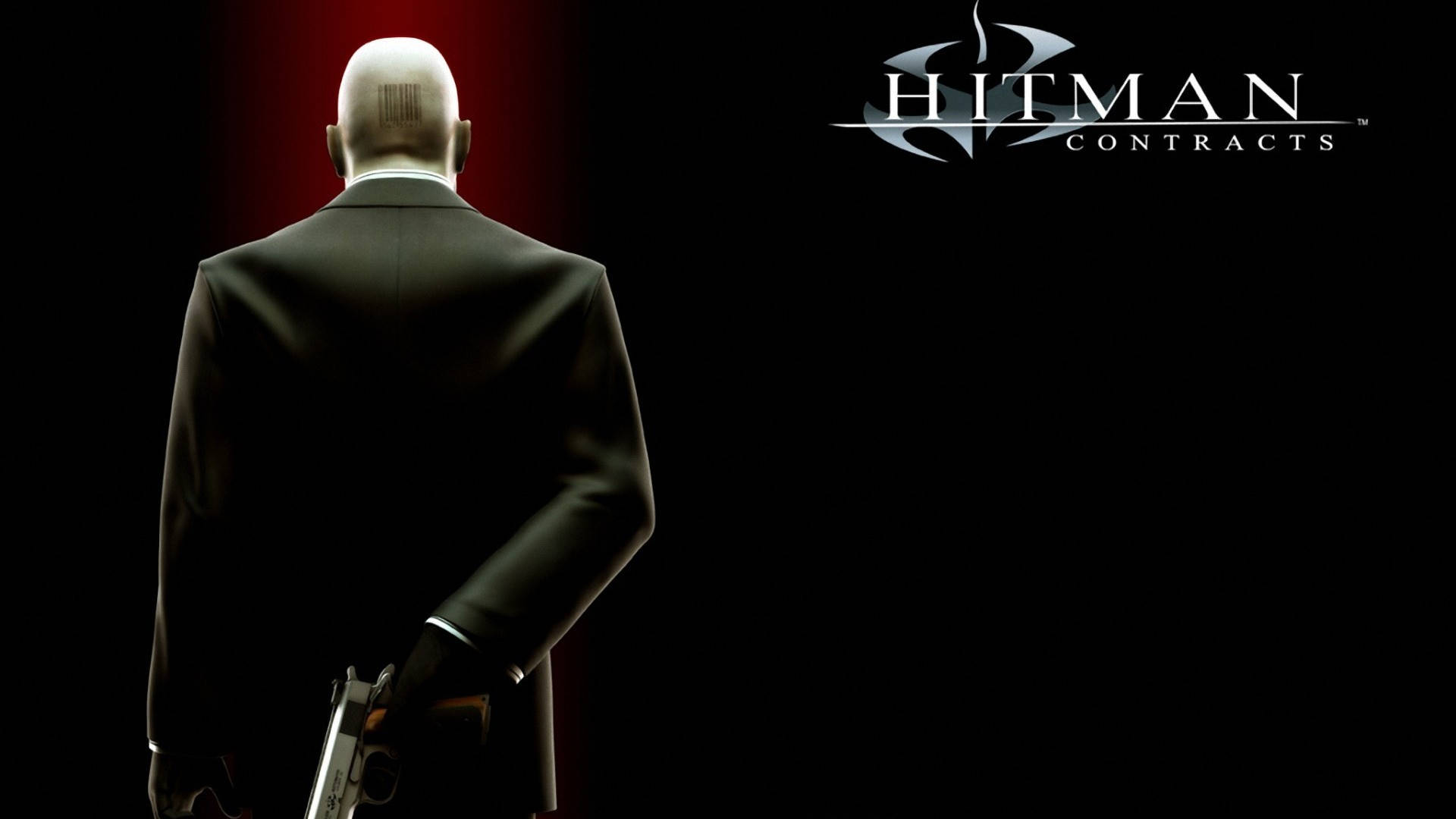 Hitman Contracts, black suit, red lighting, Full HD Desktop Wallpaper