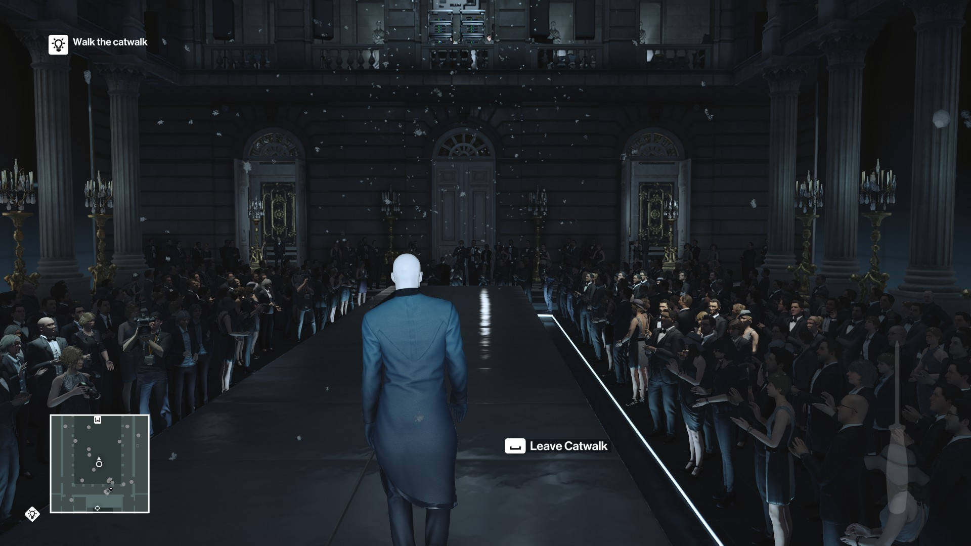 Hitman Contracts, blue suit, dimly lit catwalk, Full HD Desktop Wallpaper