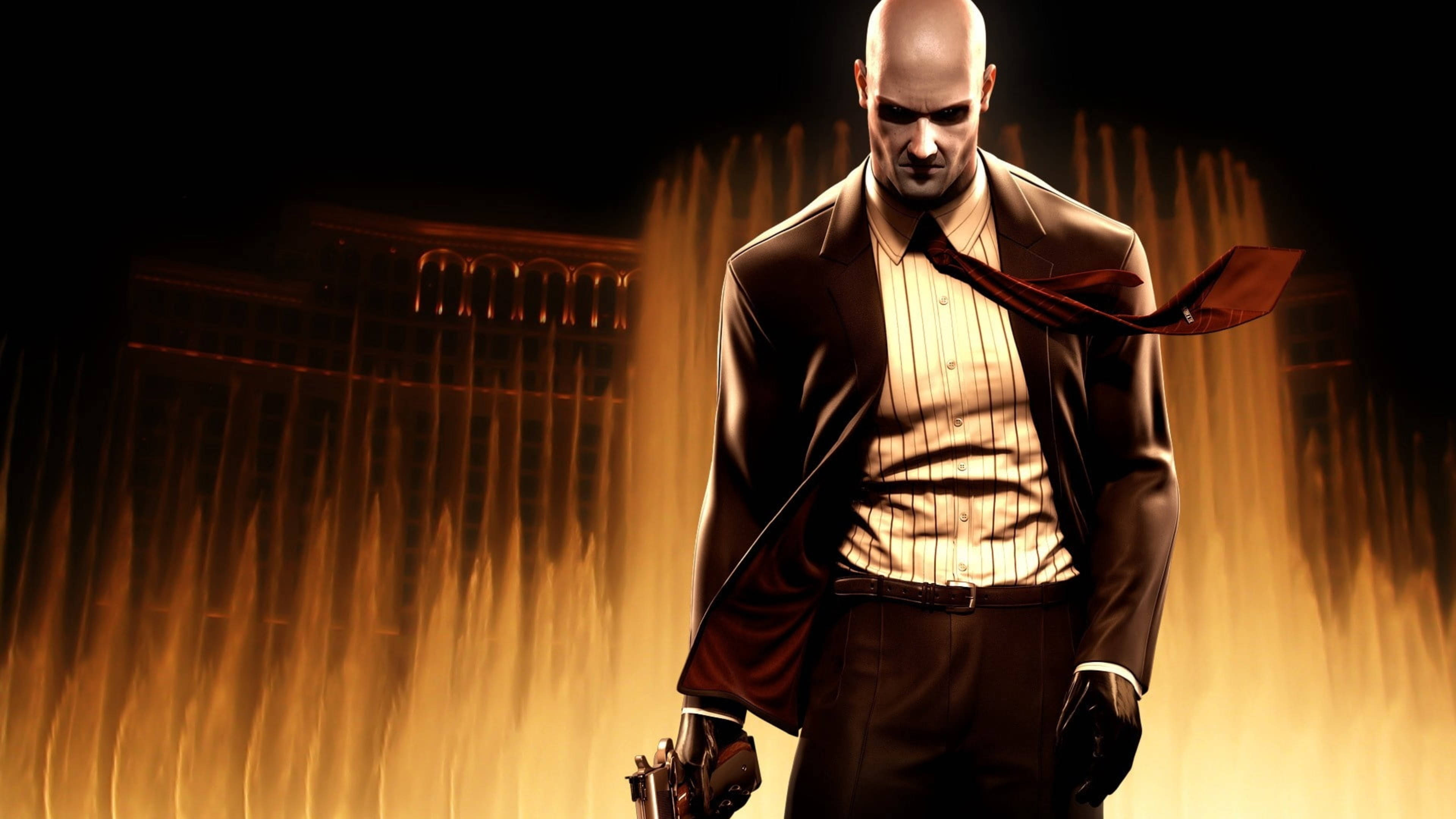 Hitman Full 4K, fountain, glowing golden fountain, 4K Desktop Wallpaper