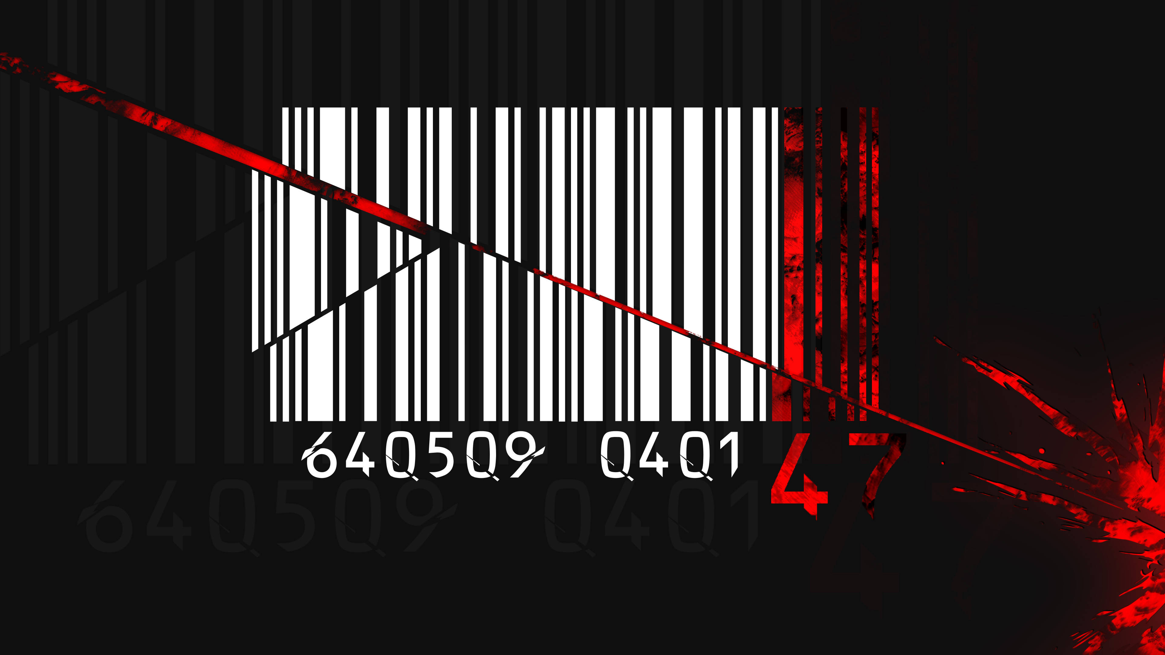 Hitman Full 4K, barcode, red splatter, 4K Desktop Wallpaper