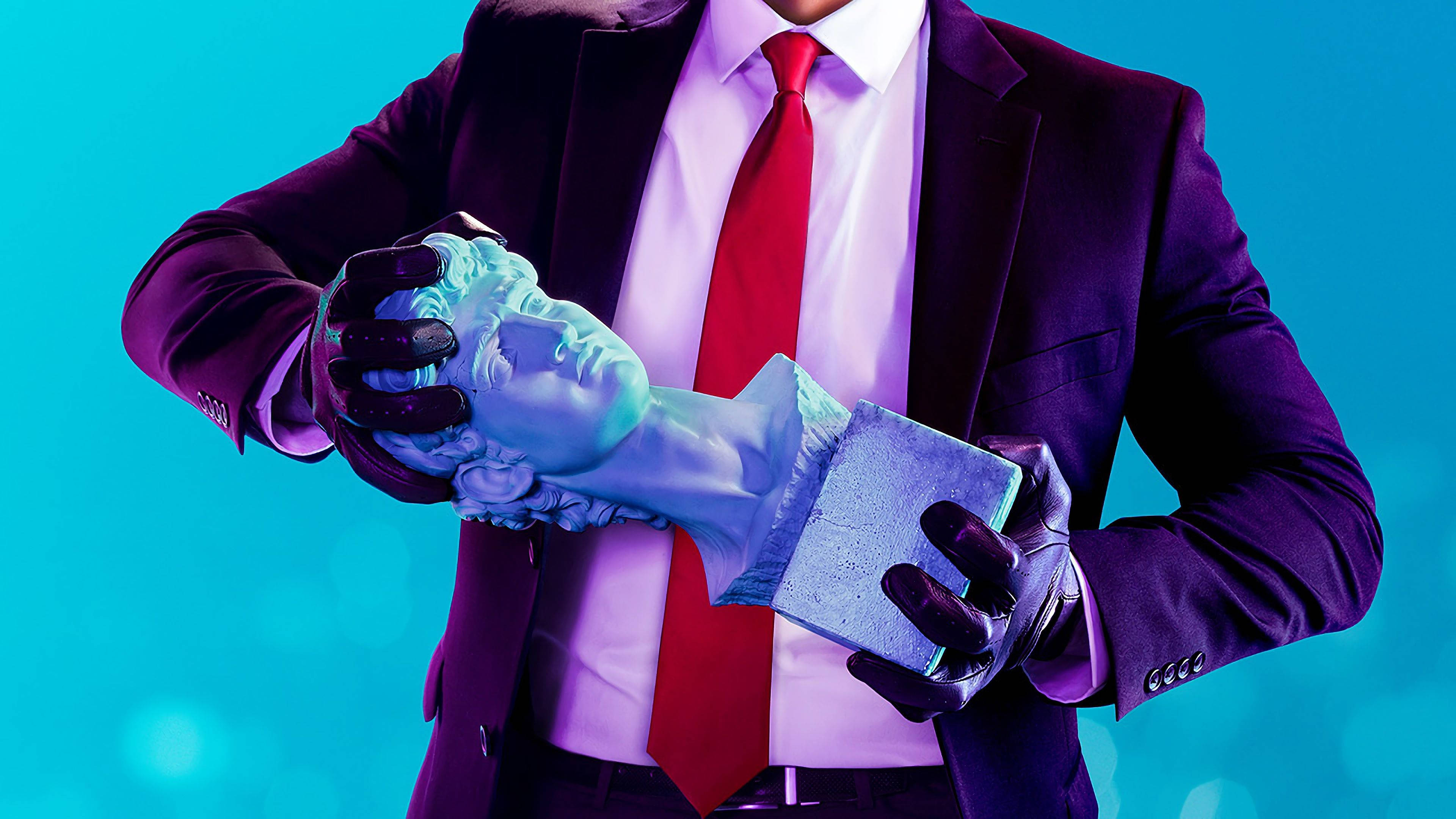 Hitman Full 4K, shattered classical bust, dark suit, 4K Desktop Wallpaper