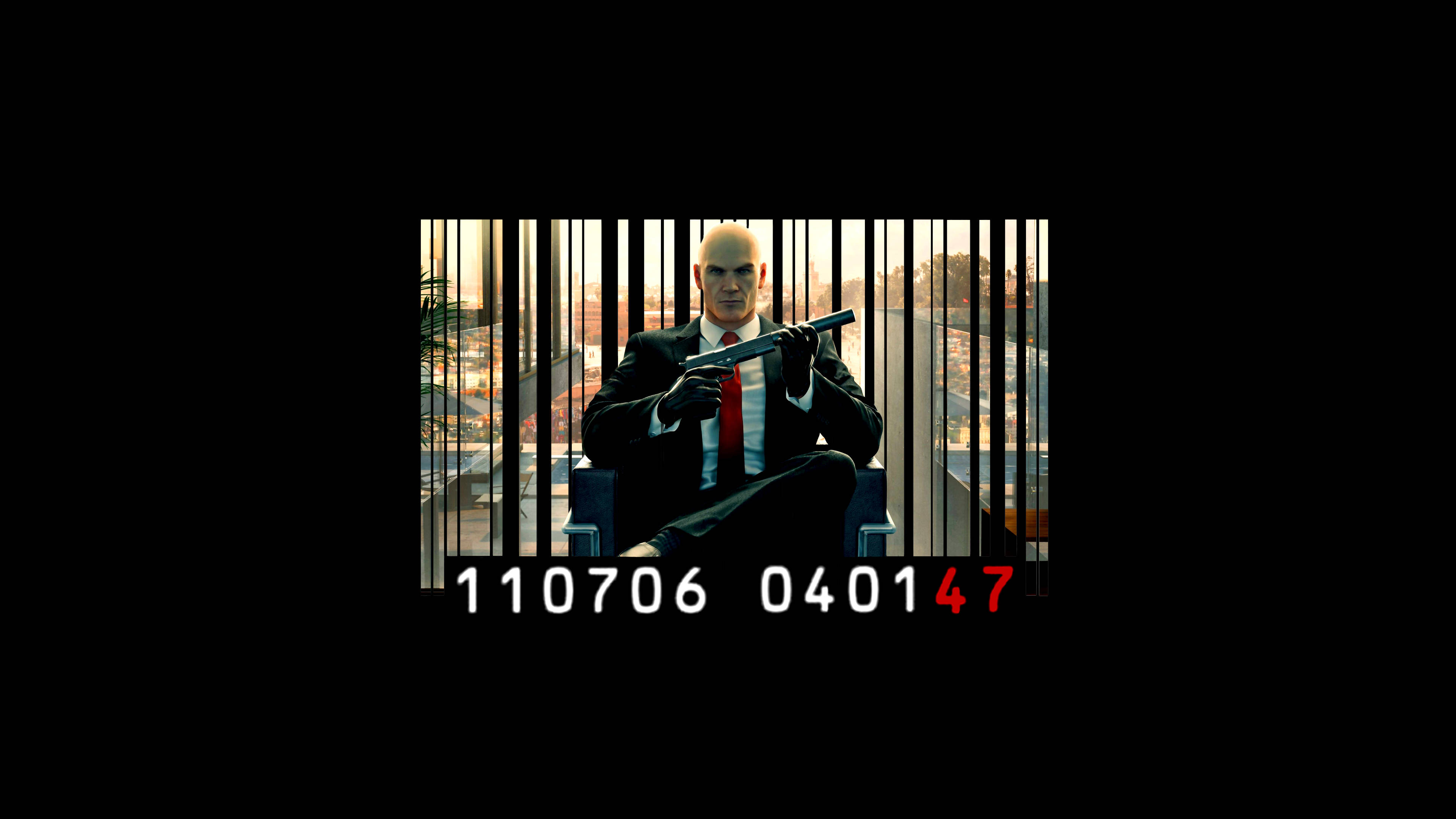 Hitman Full 4K, bar code, bald man, 4K Desktop Wallpaper