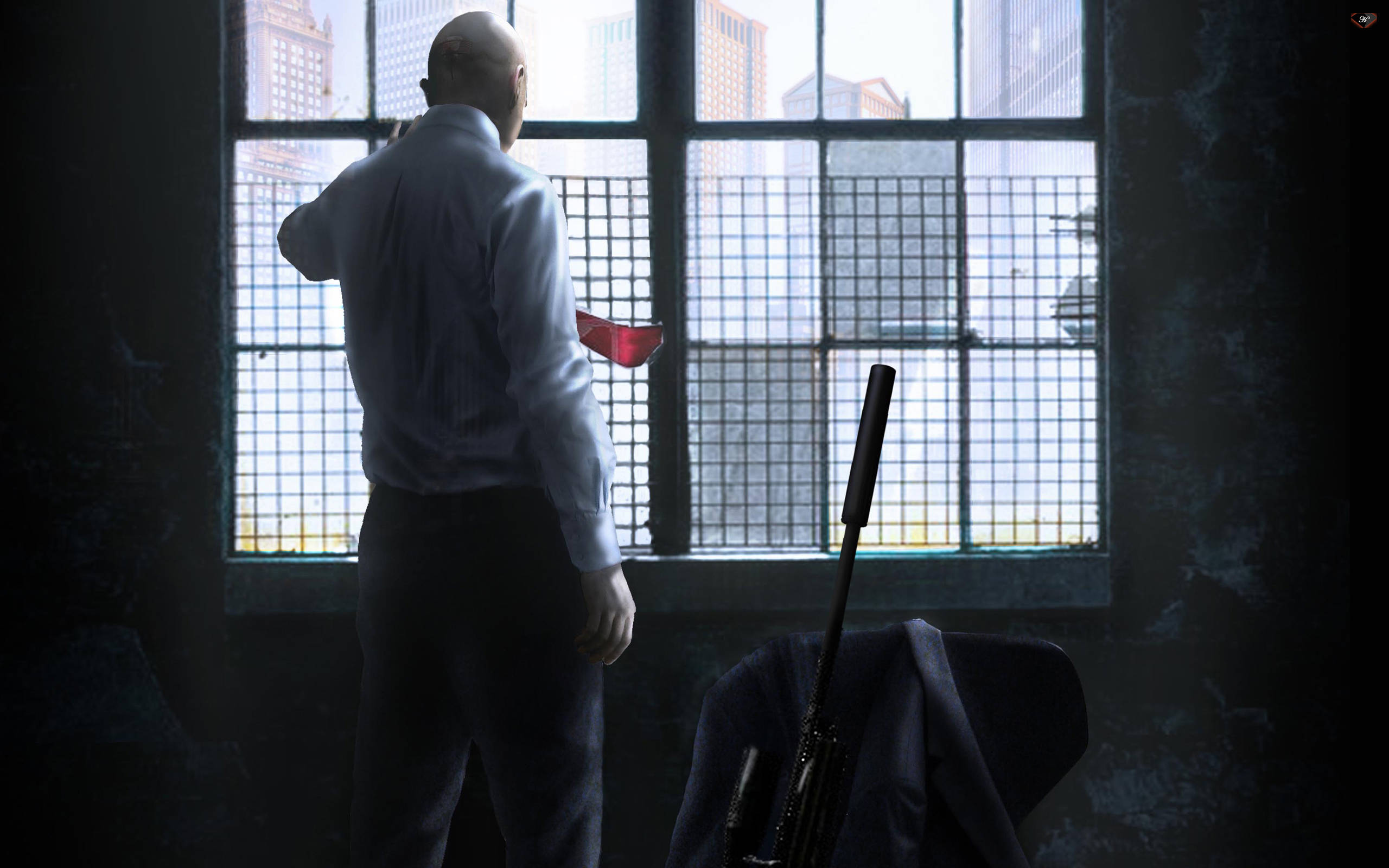 Hitman HD, bald man, white shirt, 2K Desktop Wallpaper