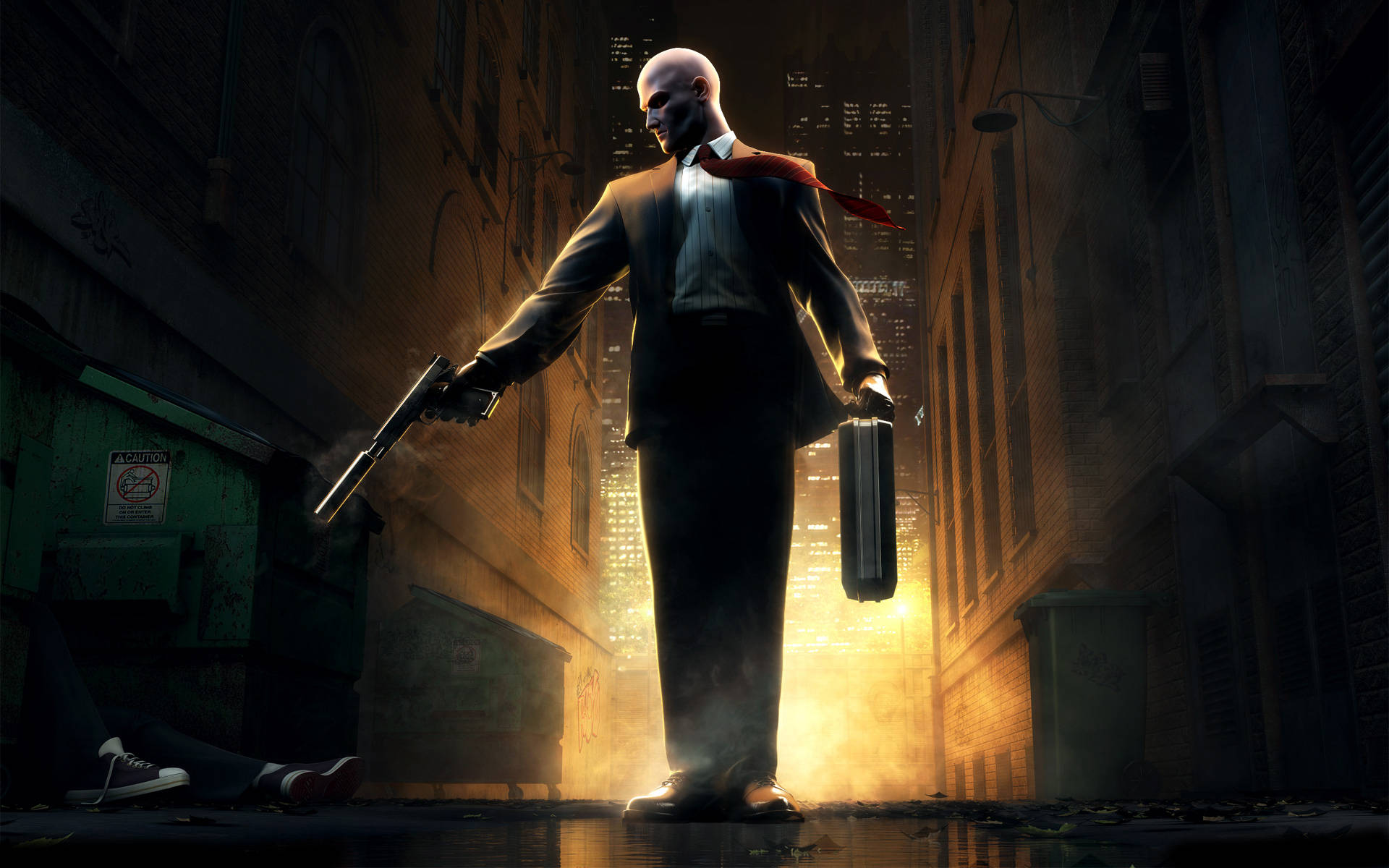 Hitman HD, smoking gun, bald man, Full HD Desktop Wallpaper