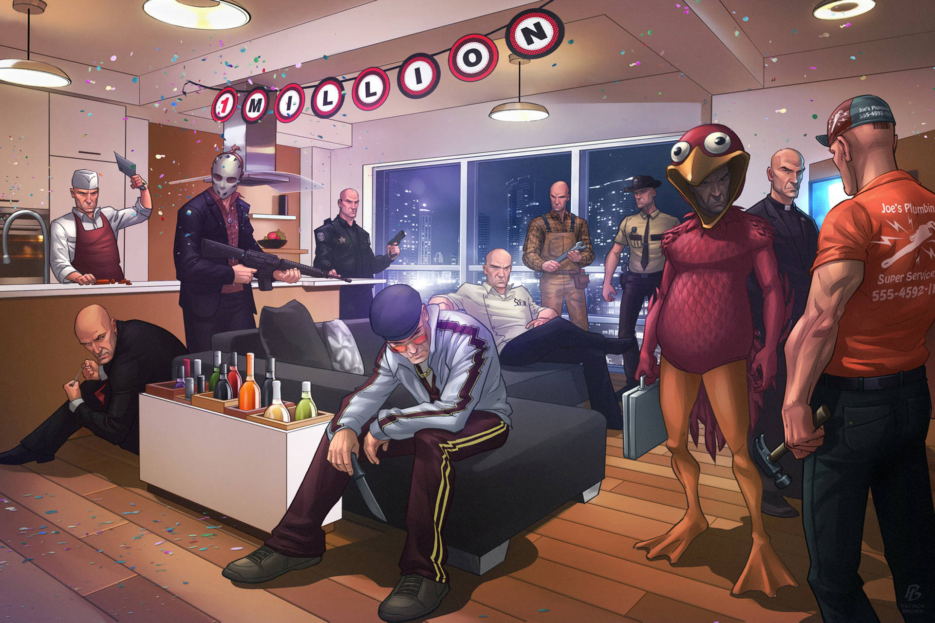 Hitman HD, agents partying, bird-headed humanoid, Full HD Desktop Wallpaper