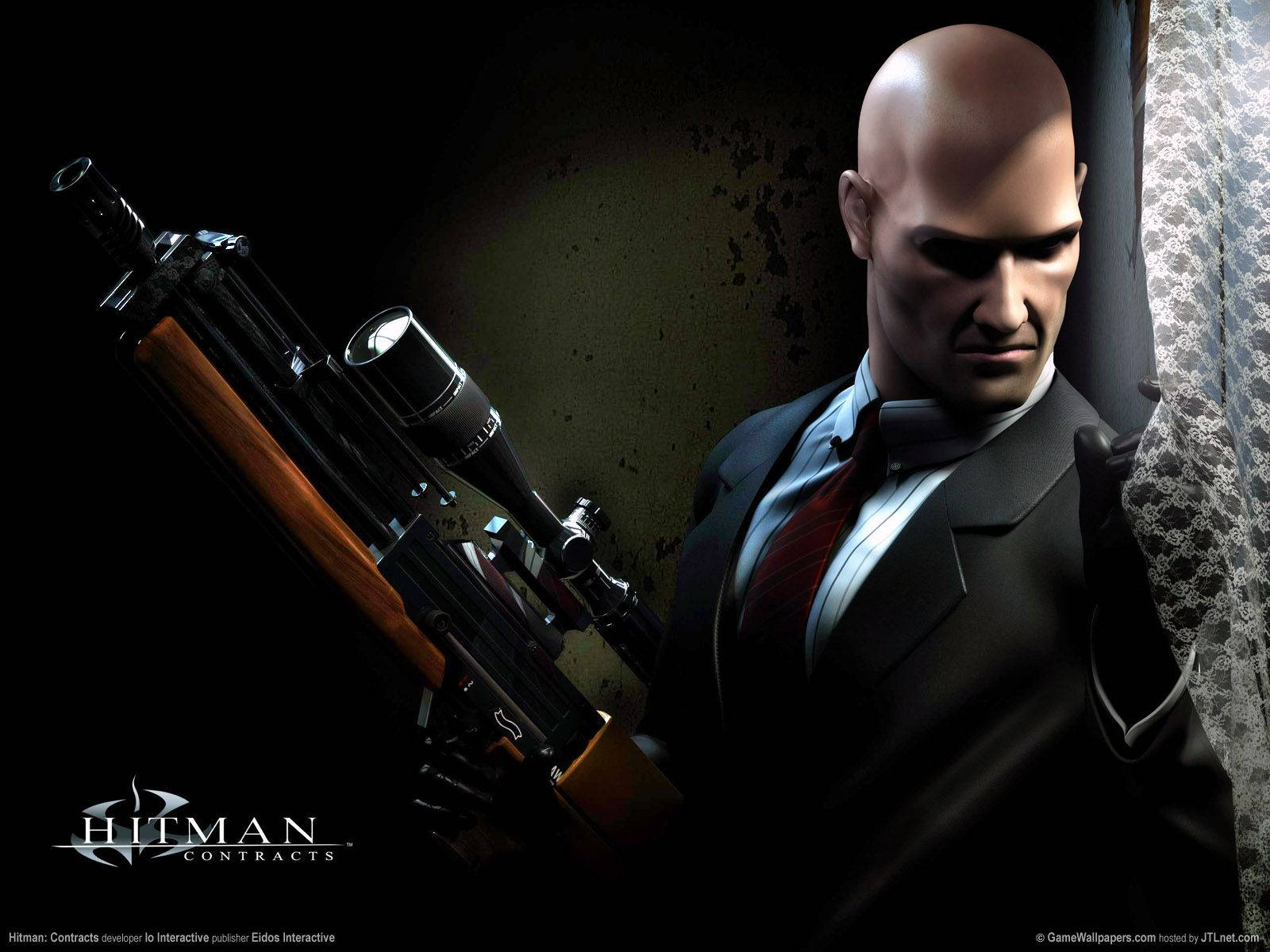 Hitman, sniper rifle, dark gritty wall, HD Desktop Wallpaper