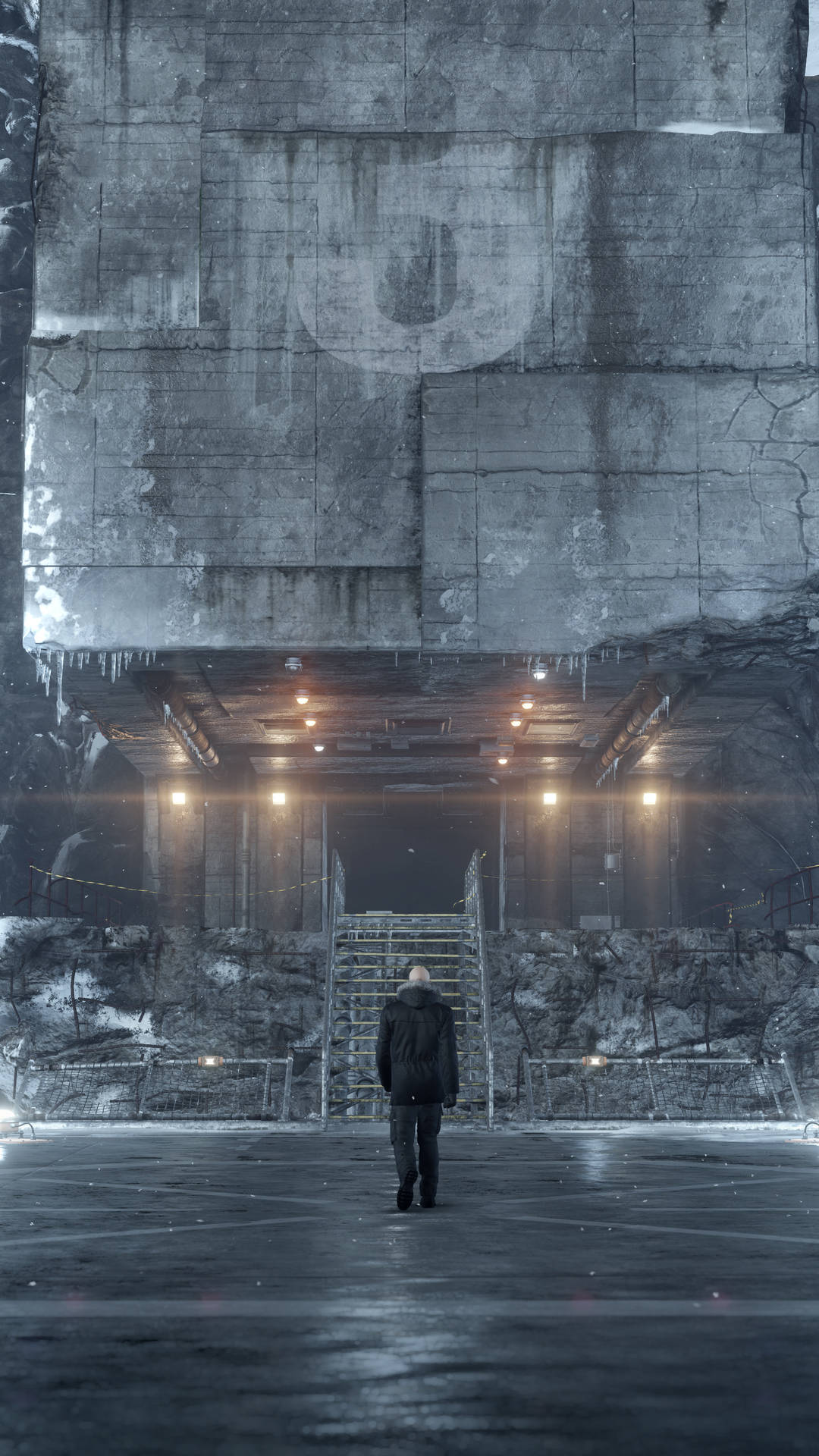Hitman Phone, dark coat, cracked concrete structure, Full HD Phone Wallpaper