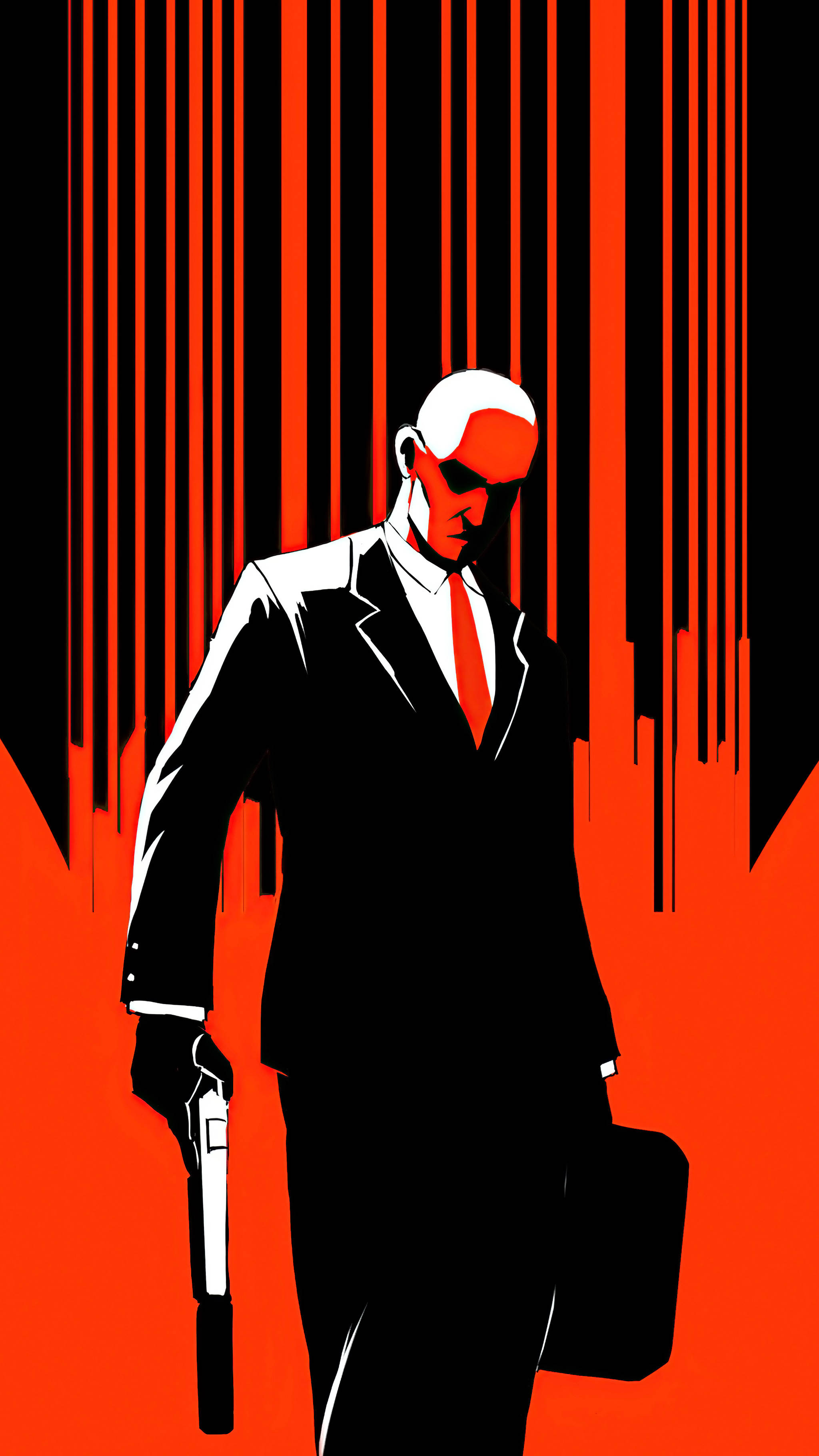Hitman, black suit, red tie, 2K Phone Wallpaper