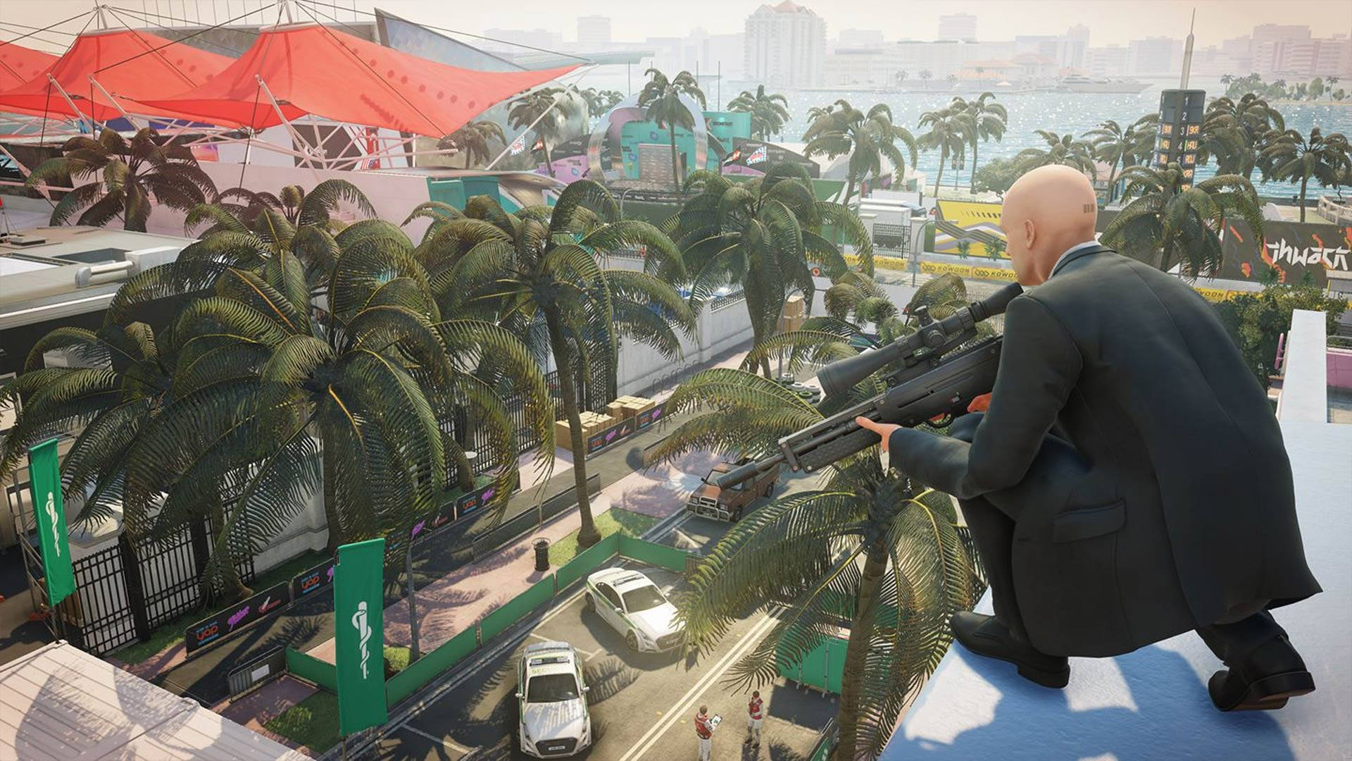 Hitman 2, sniper rifle, rooftop, Full HD Desktop Wallpaper