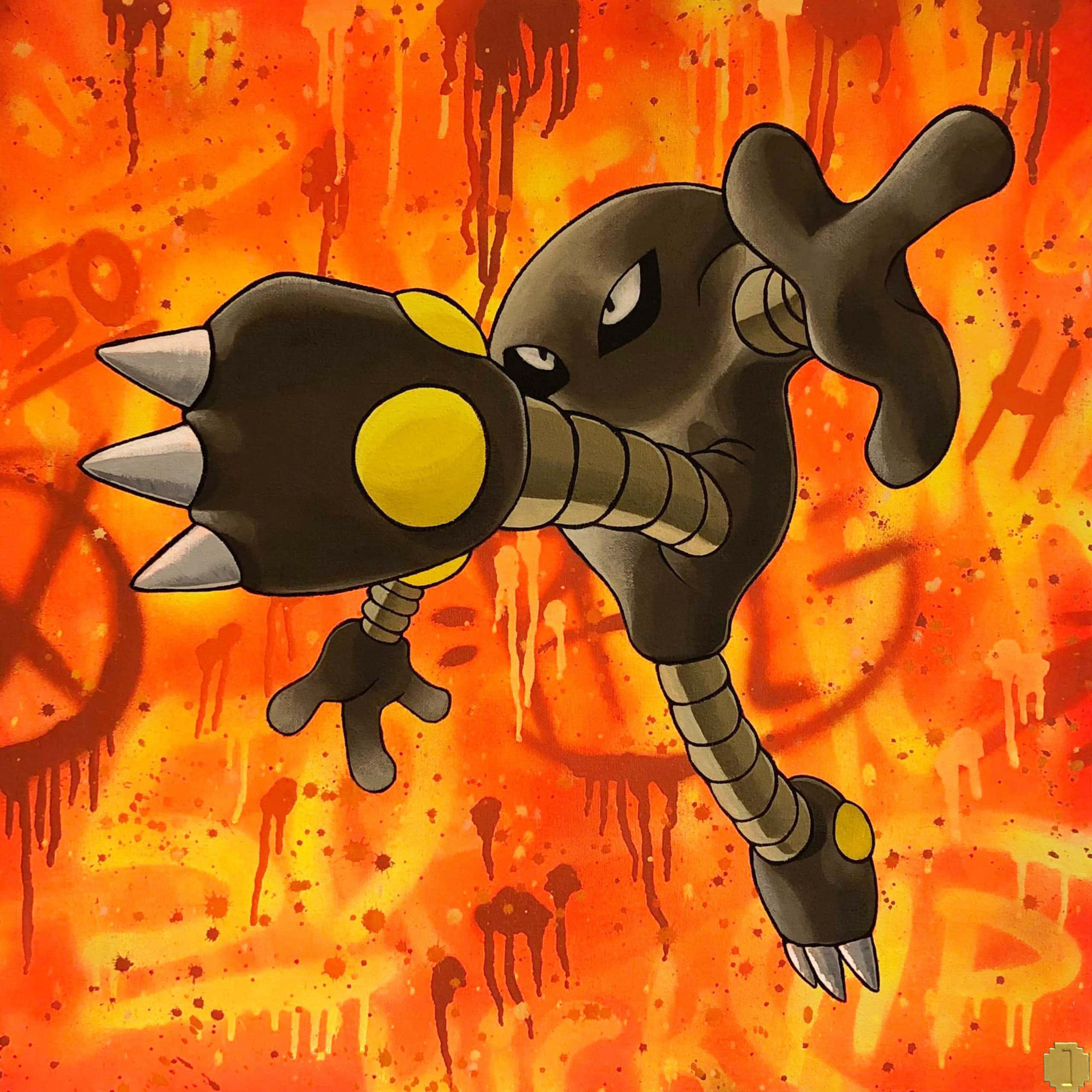Orange Hitmonlee, dark gray, spiked fists, 2K Desktop Wallpaper