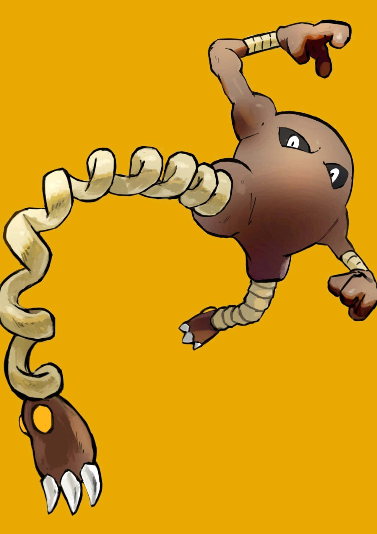 Hitmonlee, coiled leg, cartoonish brown creature, HD Phone Wallpaper