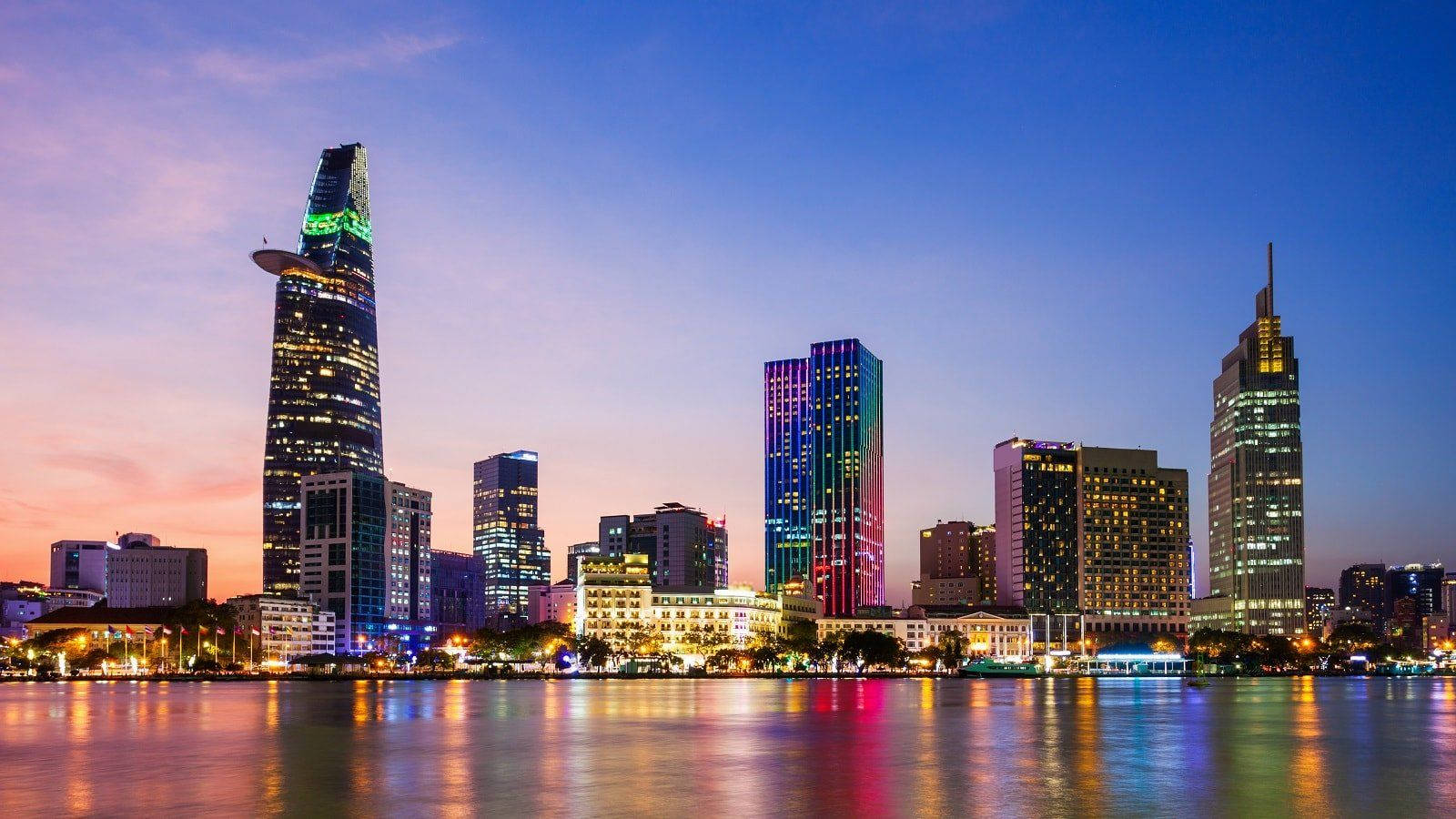 Ho Chi Minh City, neon lights, skyline, HD Desktop Wallpaper