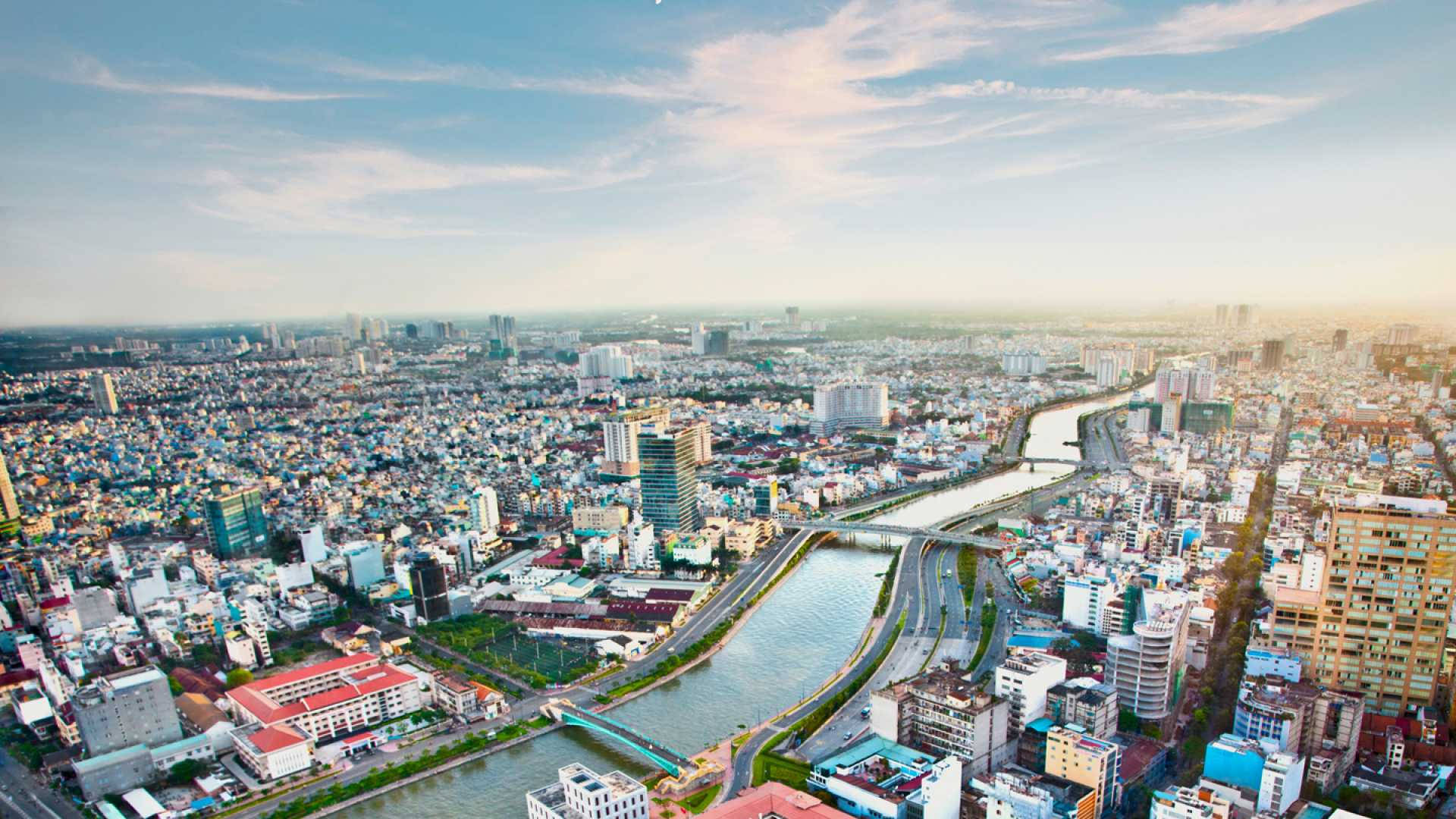 Ho Chi Minh City, river bridges, winding river, Full HD Desktop Wallpaper
