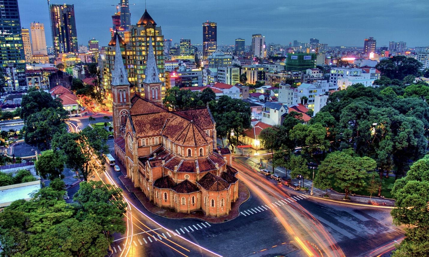 Ho Chi Minh City, Gothic Cathedral, twin spires, HD Desktop Wallpaper