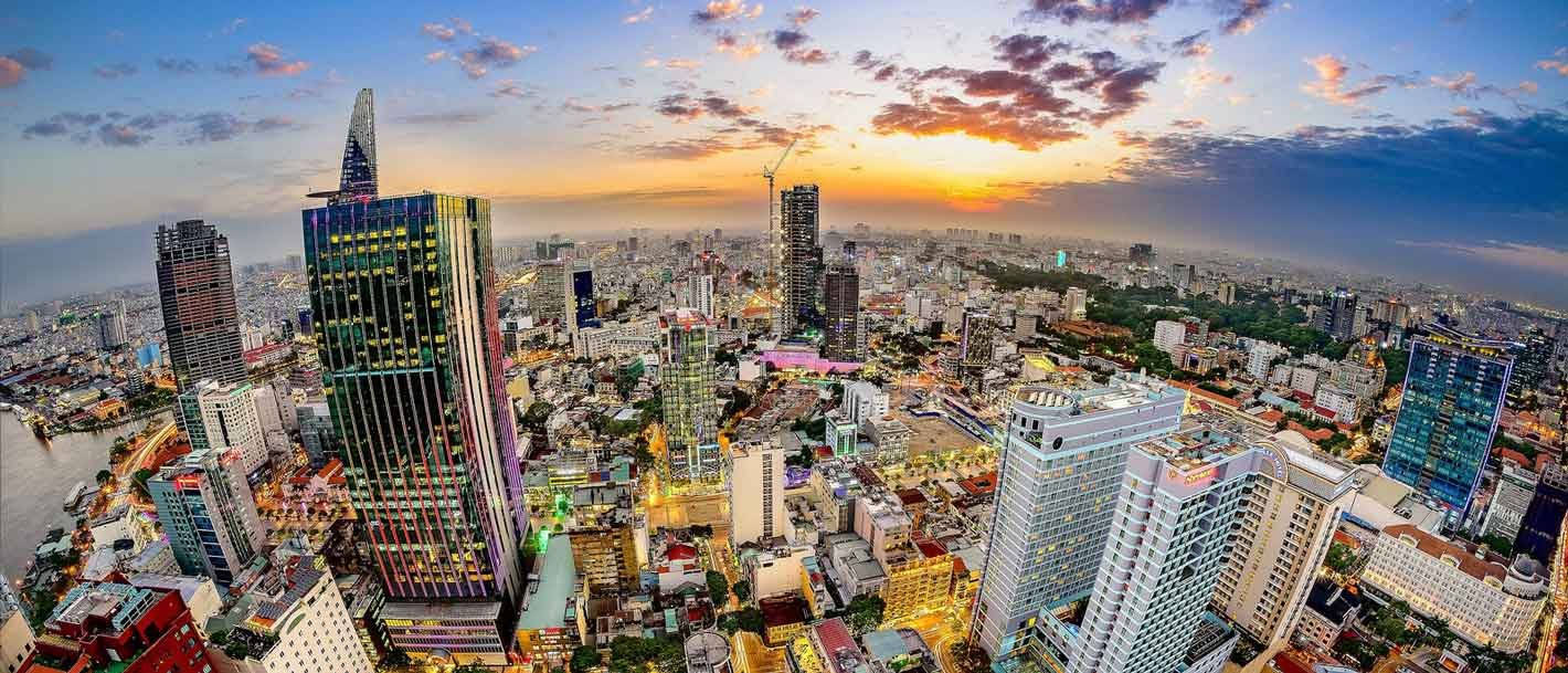 Ho Chi Minh City, fisheye photograph, sunset, HD Desktop Wallpaper
