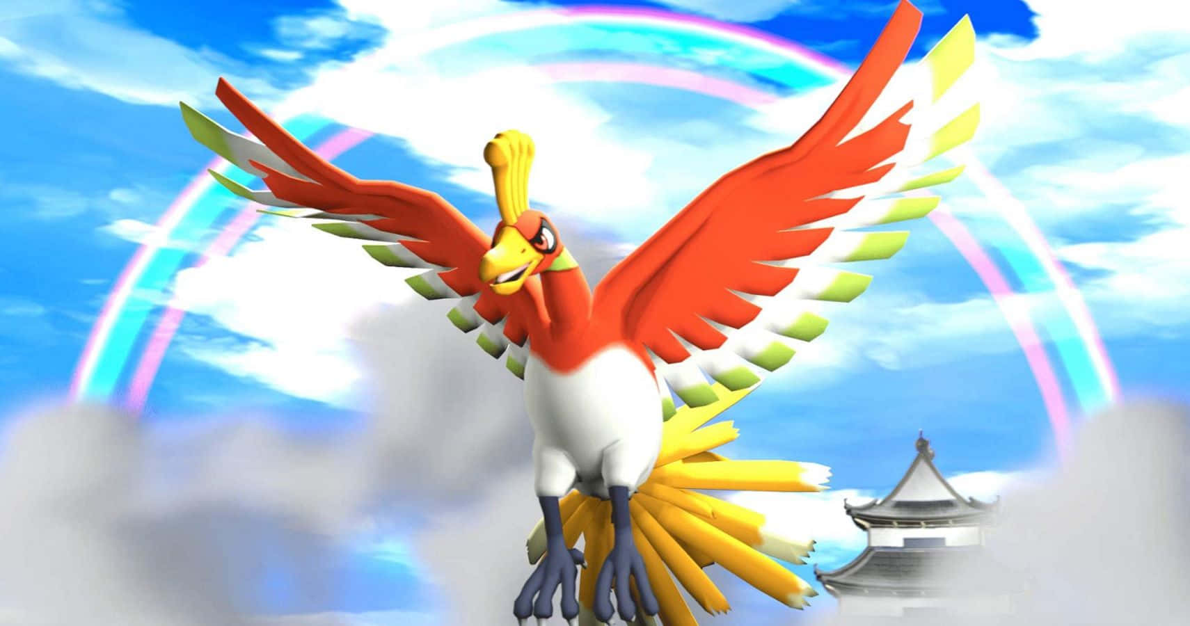 Ho-oh, rainbow, clouds, HD Desktop Wallpaper