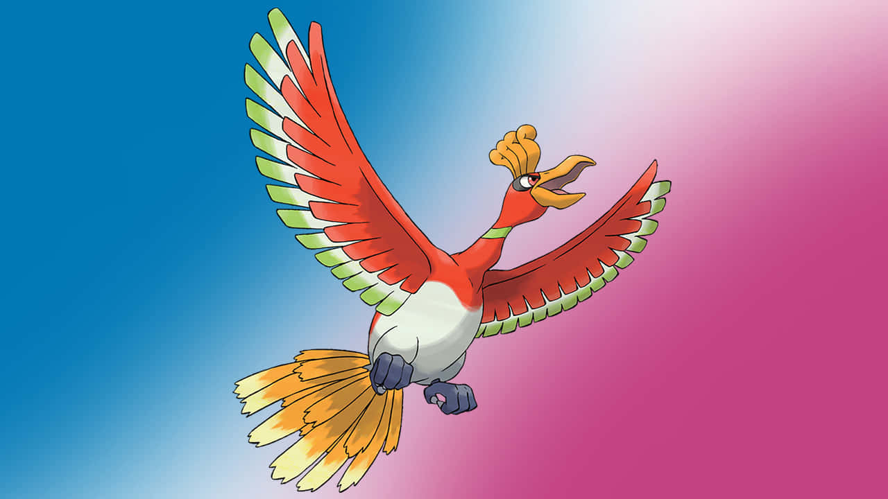 Ho-Oh, red wings, yellow crest, HD Desktop Wallpaper