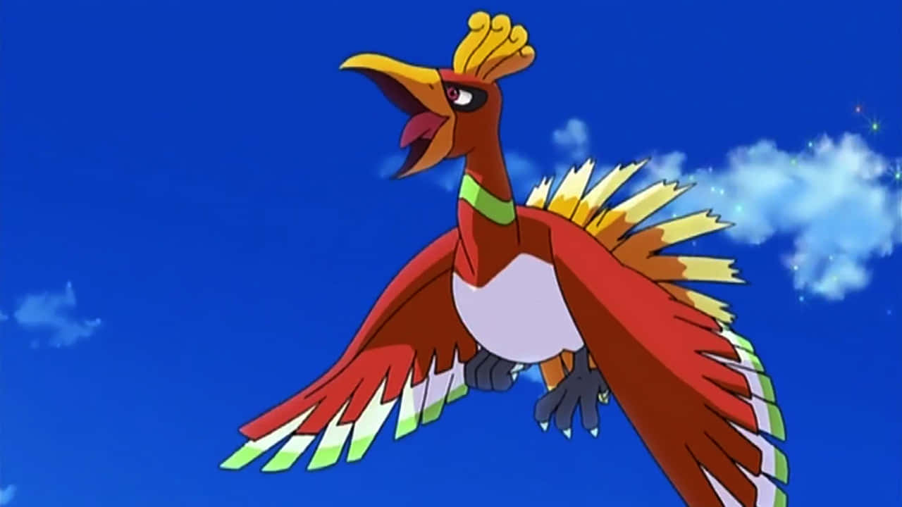 Ho-Oh, blue sky, fluffy white clouds, HD Desktop Wallpaper
