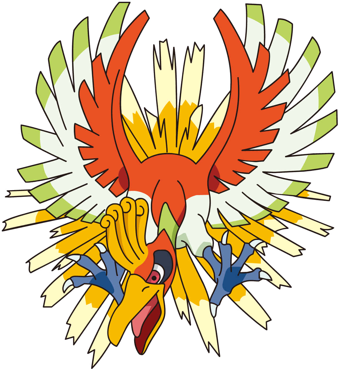 Ho-oh, anime-style phoenix, fiery orange and yellow plumage, SD Phone Wallpaper