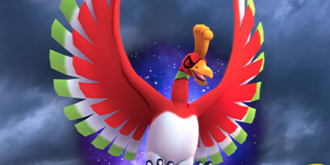 Ho-oh, red and white, green-tipped wings, HD Desktop Wallpaper