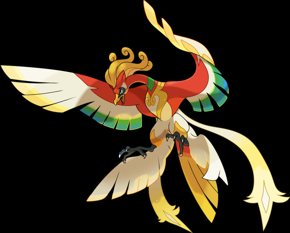 Ho-Oh, rainbow feathers, golden mane, SD Desktop Wallpaper
