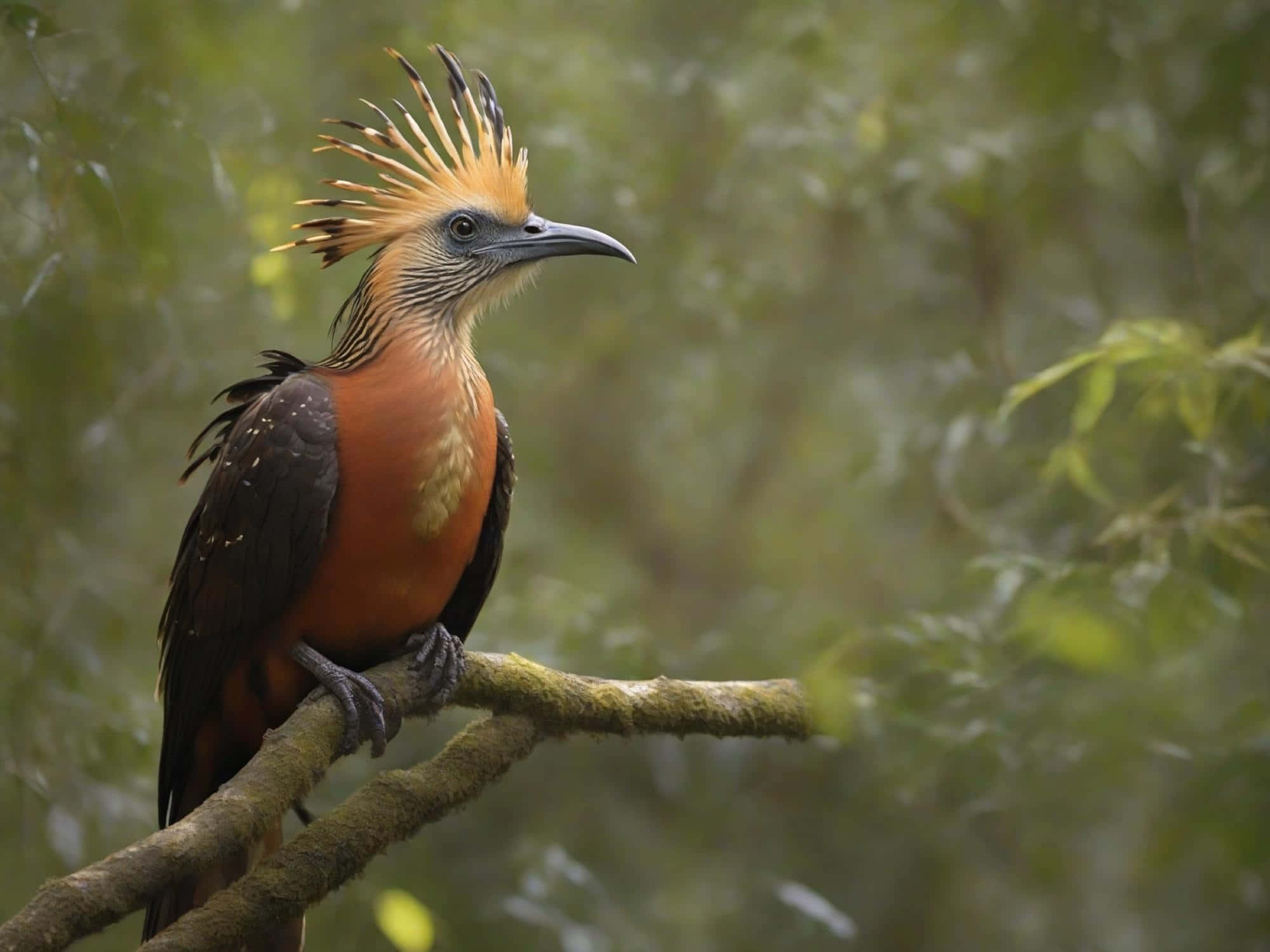 hoatzin, crested bird, orange chest, Full HD Desktop Wallpaper