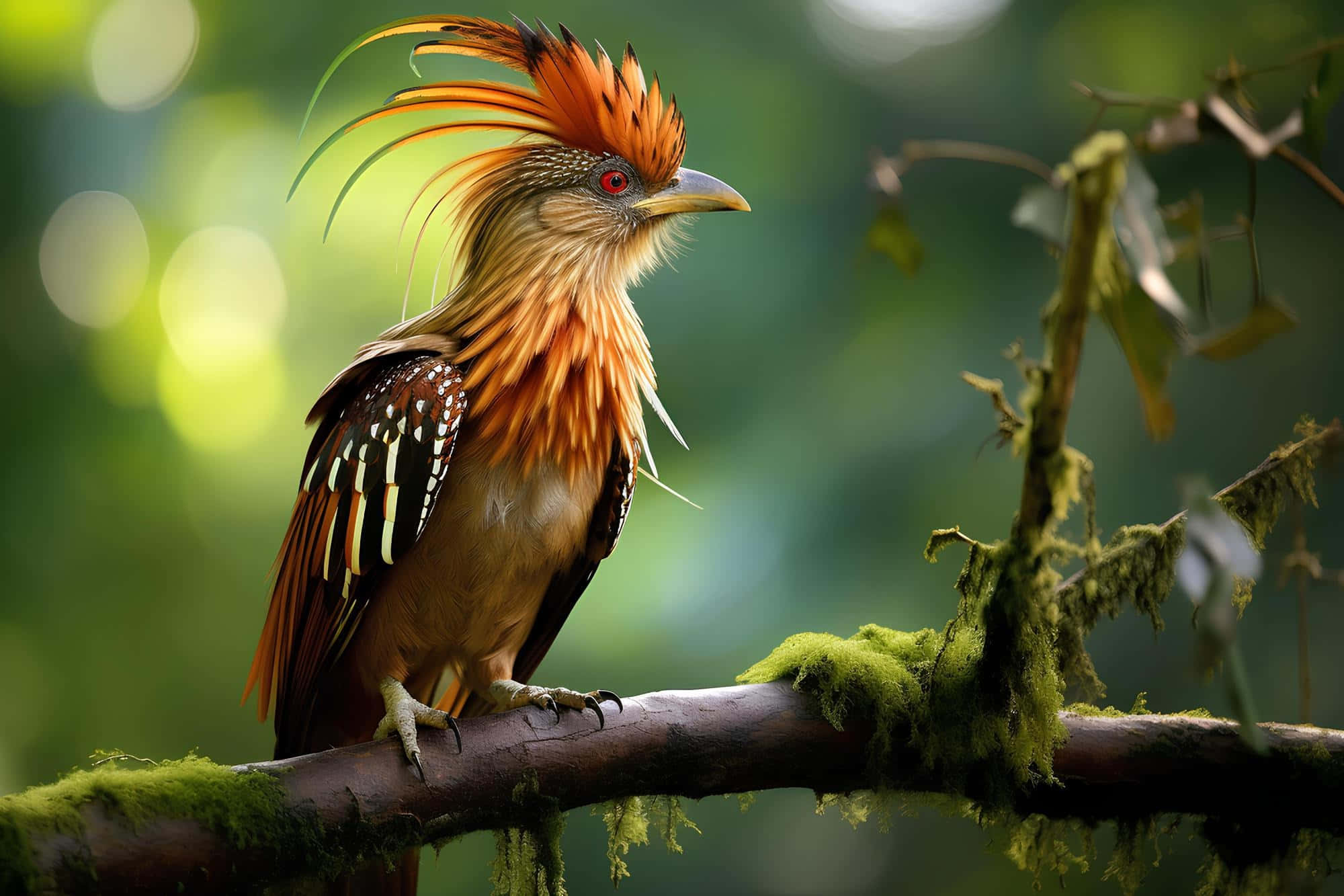 hoatzin, crested bird, orange plumage, Full HD Desktop Wallpaper