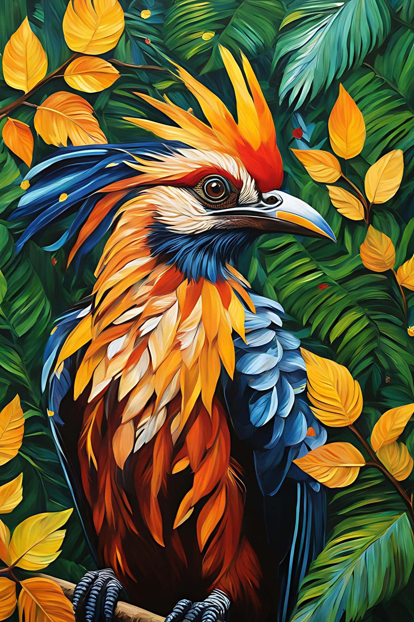 hoatzin, fiery orange feathers, electric blue feathers, Full HD Phone Wallpaper