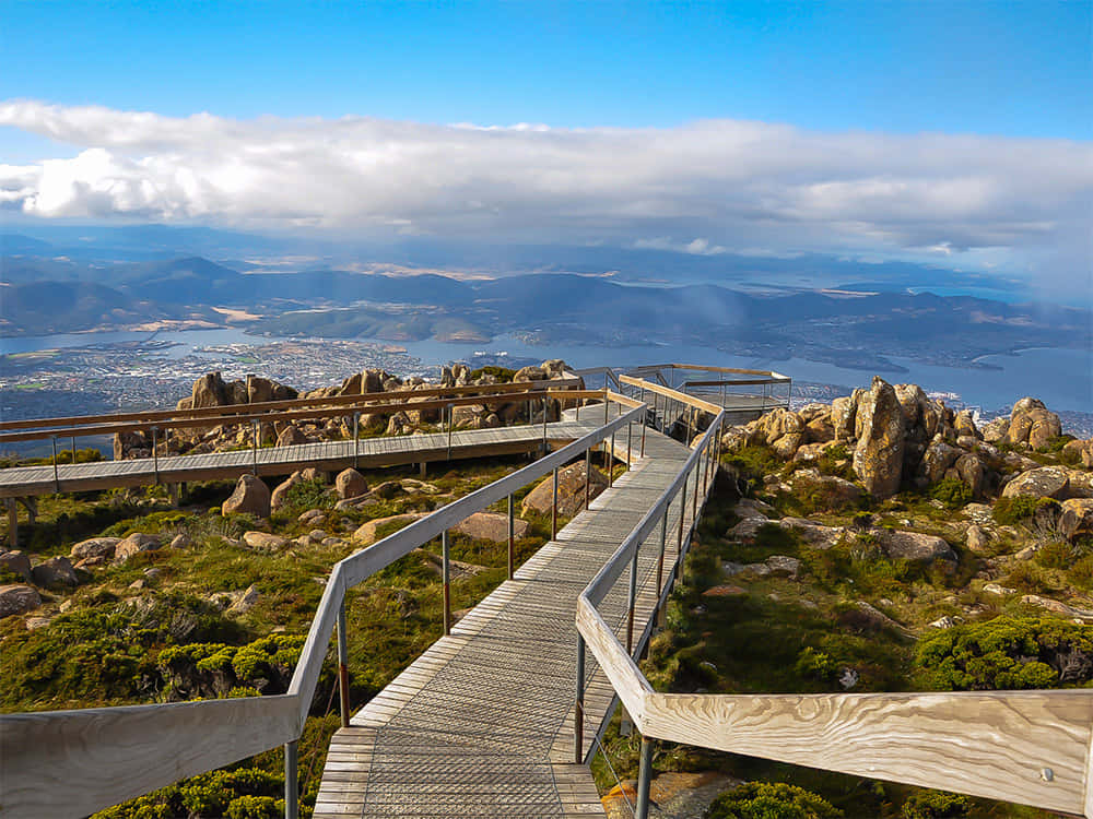 Hobart Australia, wooden boardwalk, rocky terrain, SD Desktop Wallpaper