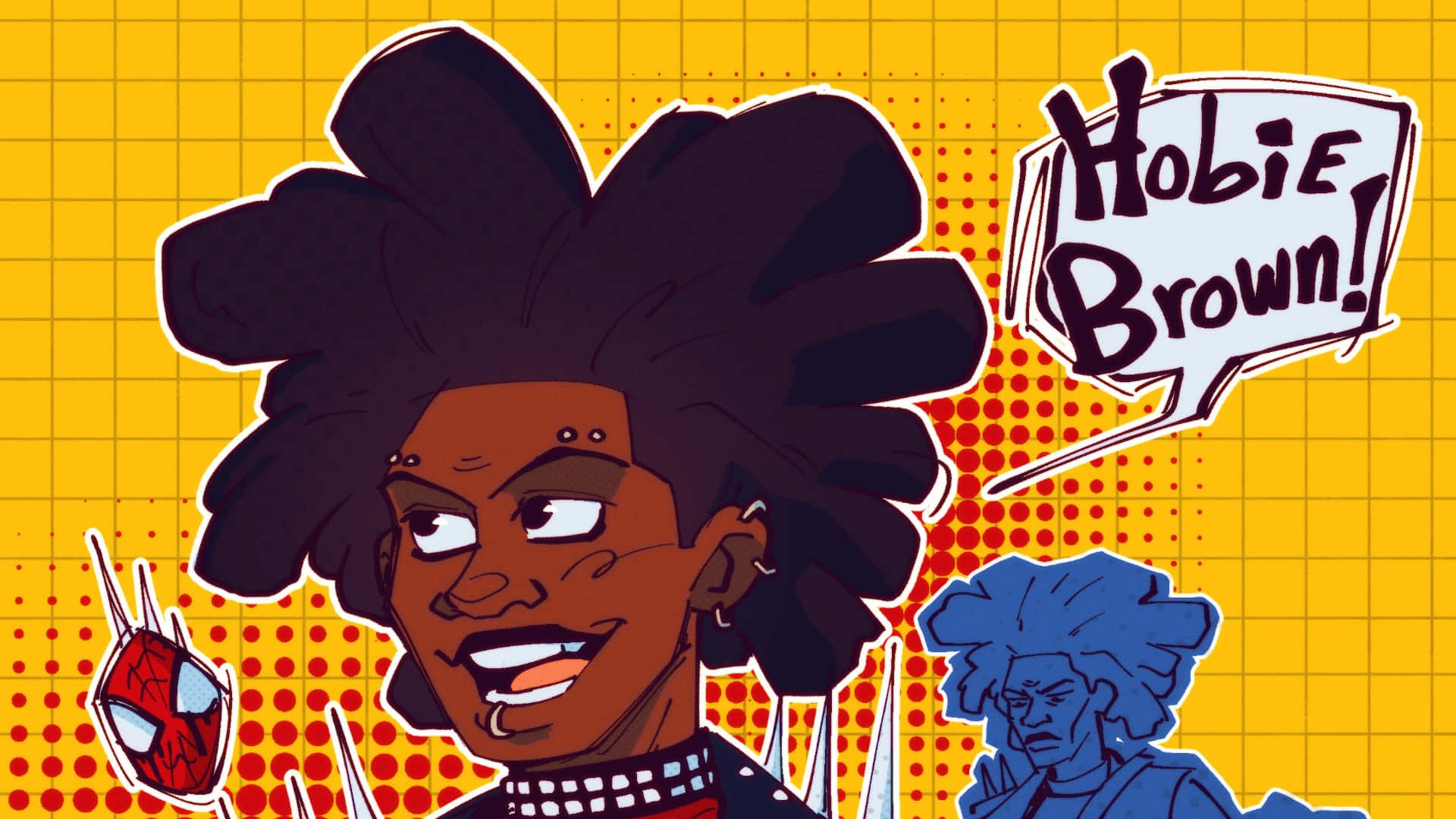 Hobie Brown, afro, yellow grid background, Full HD Desktop Wallpaper