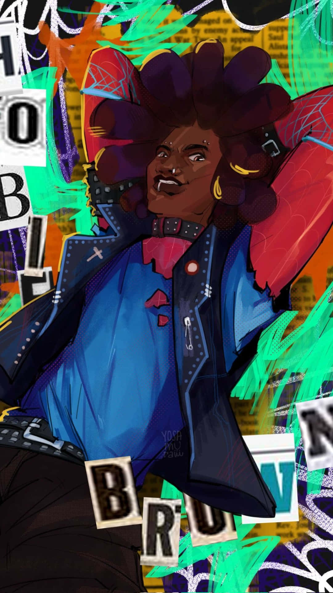 Hobie Brown, purple hair, blue jacket, Full HD Phone Wallpaper