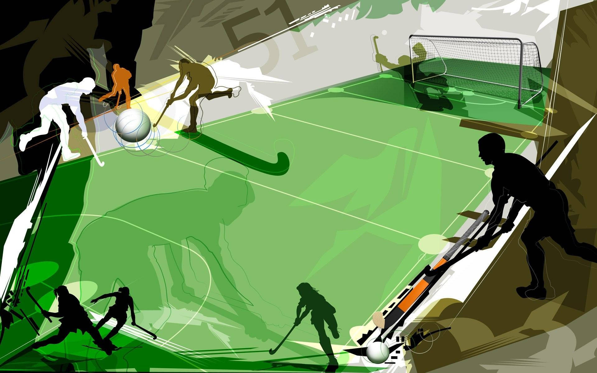 field hockey, green pitch, vector art, Full HD Desktop Wallpaper