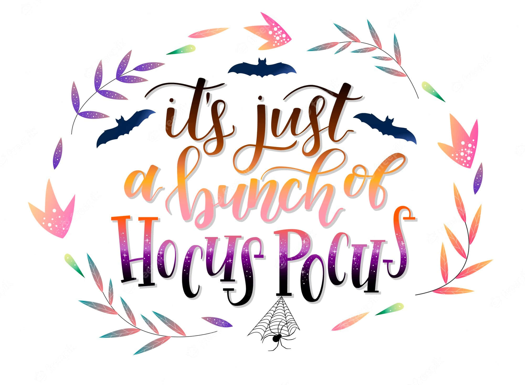 Hocus Pocus, Vibrant Halloween-themed typography, bats, Full HD Desktop Wallpaper