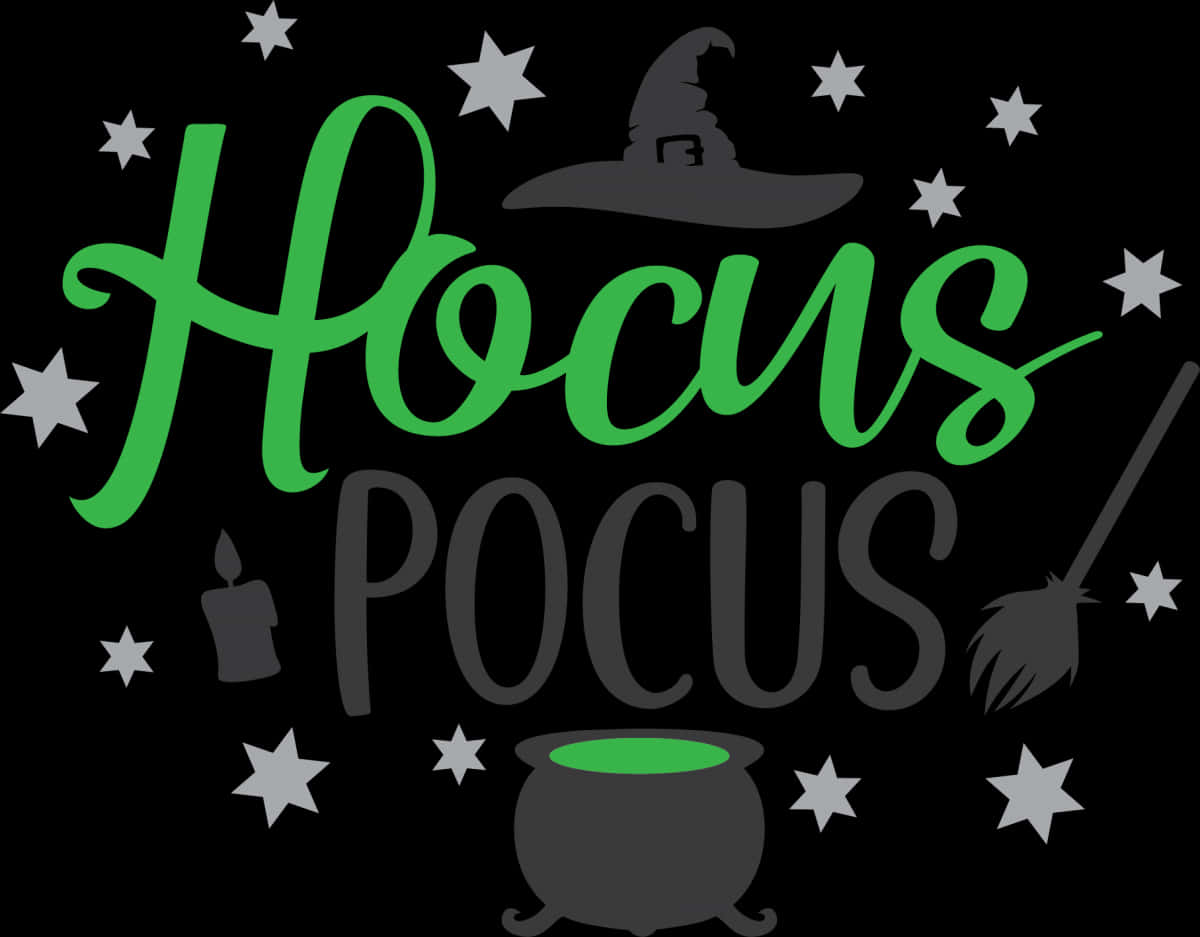Hocus Pocus, green cursive text, witch hat, SD Desktop Wallpaper