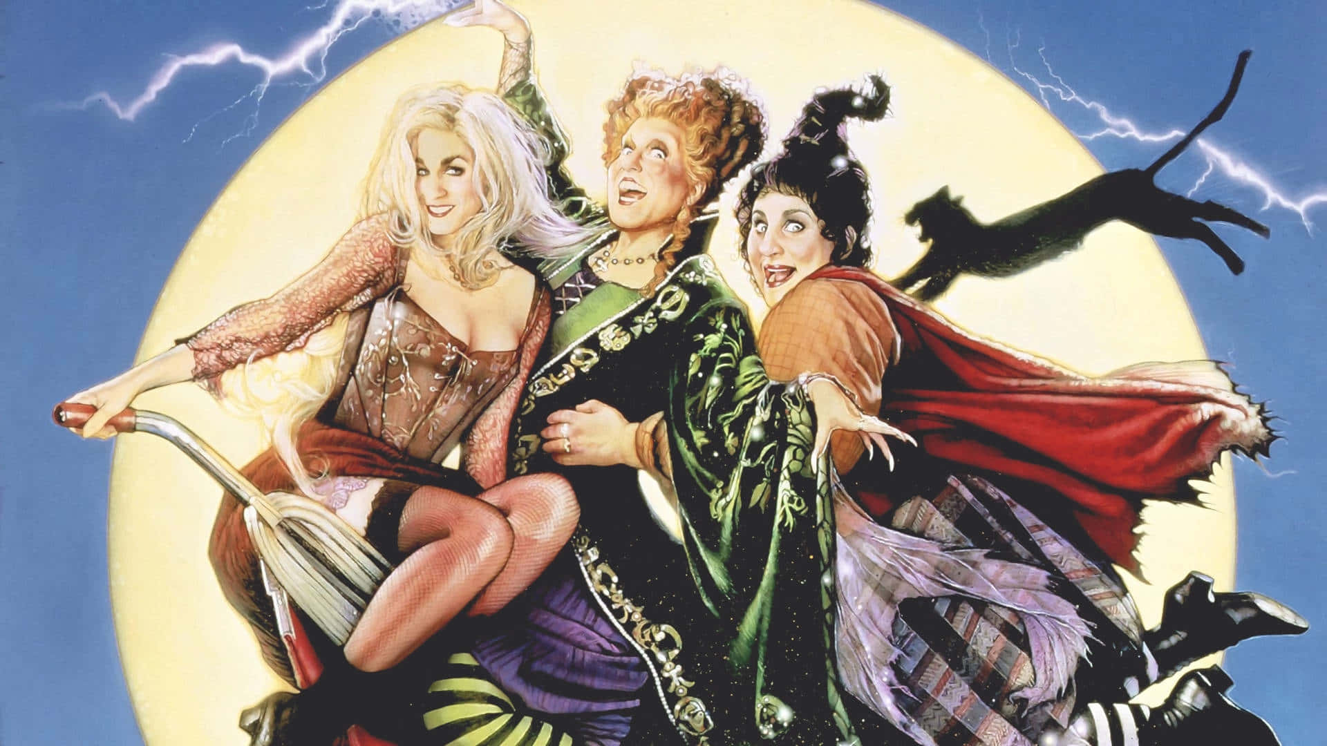 Hocus Pocus, witches, broomstick, Full HD Desktop Wallpaper