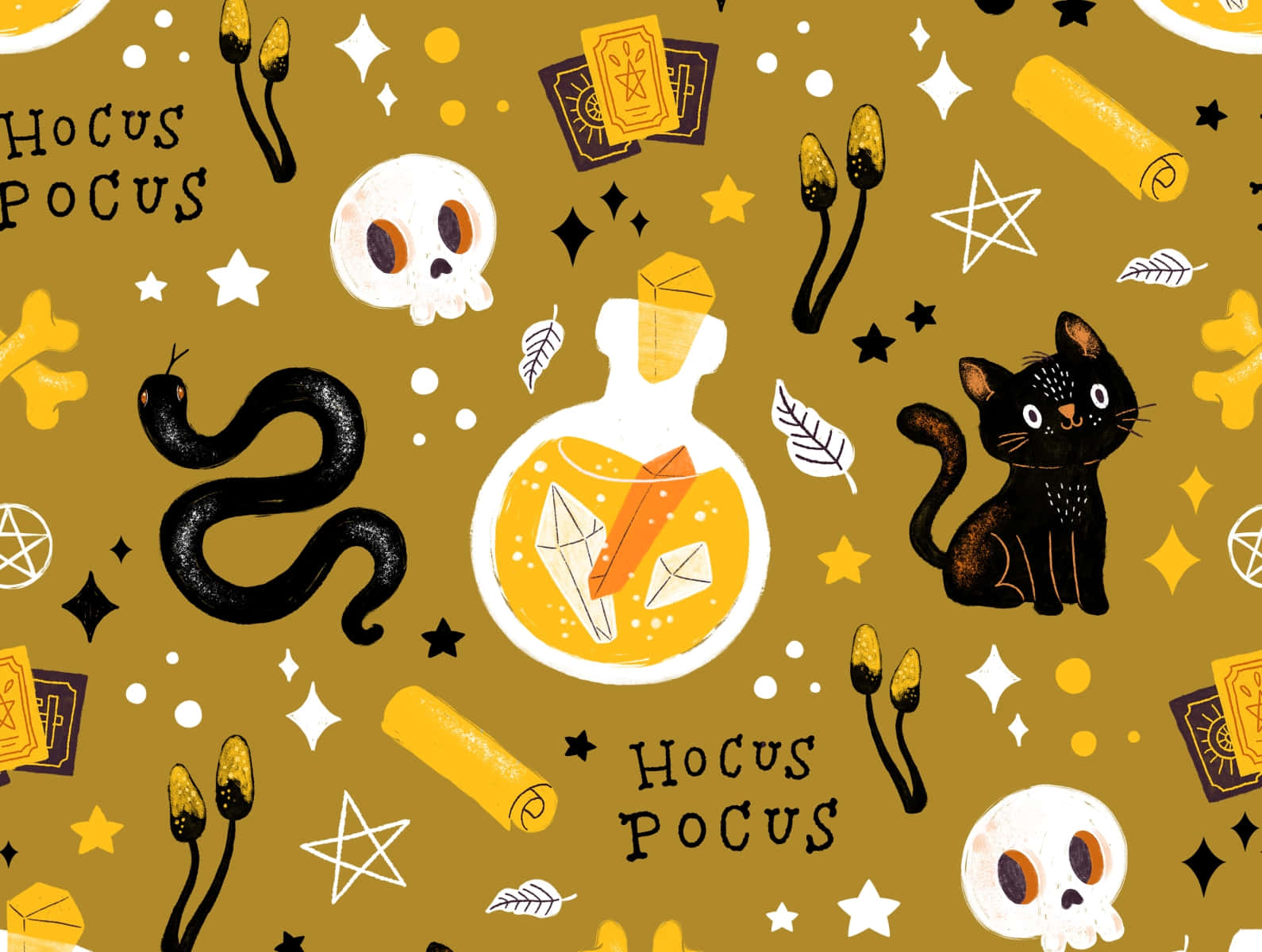Hocus Pocus, golden-hued, cartoon witches' items, HD Desktop Wallpaper