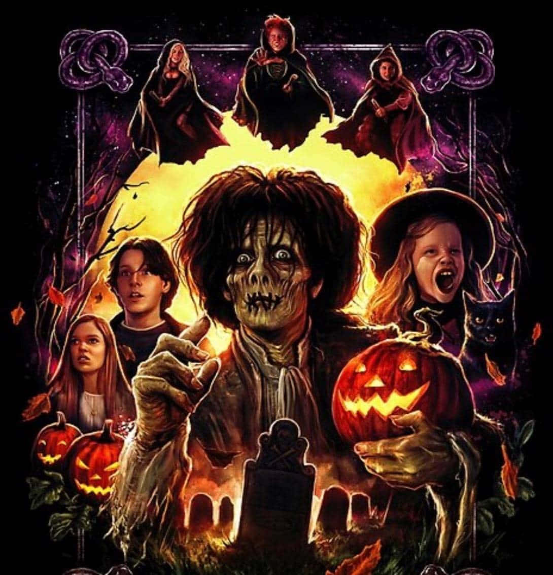 Hocus Pocus iPhone, zombie-like figure, jack-o'-lantern, SD Phone Wallpaper