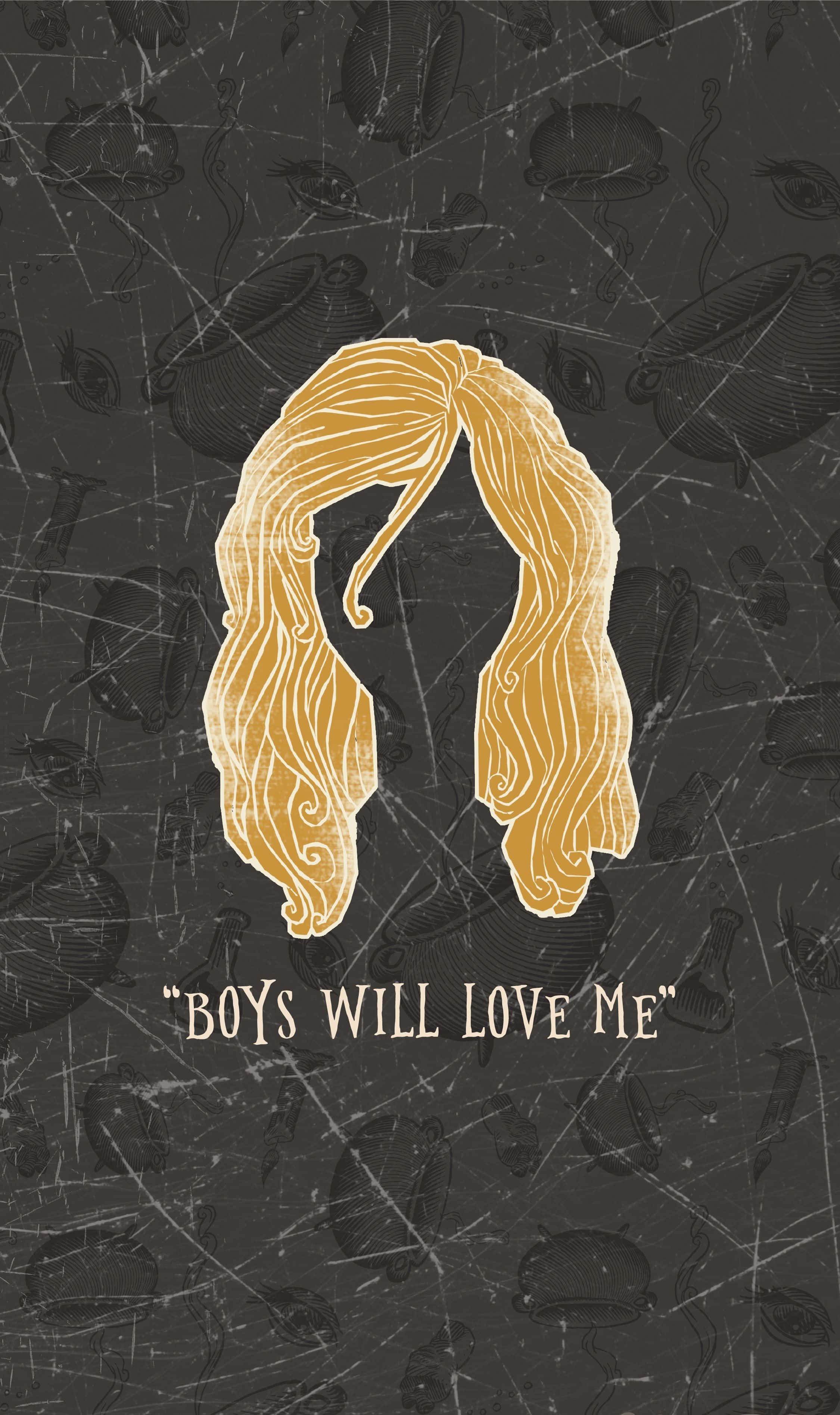 Hocus Pocus, iPhone, golden stylized hair silhouette, 2K Phone Wallpaper