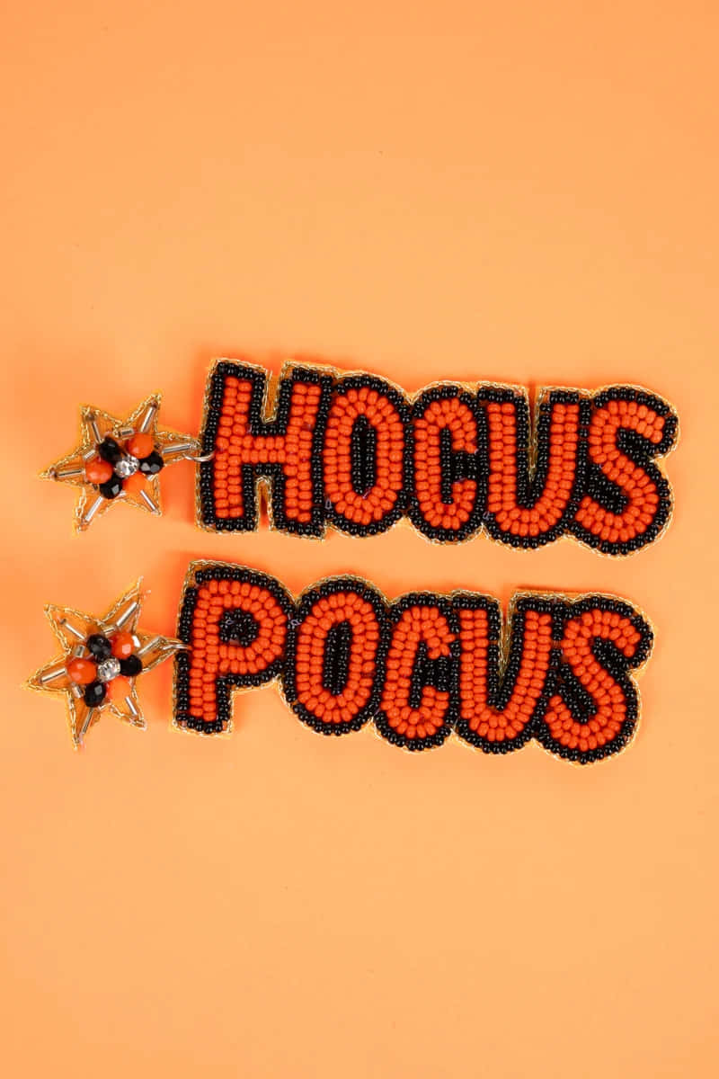 HOCUS POCUS, beaded text art, orange and black beads, SD Phone Wallpaper
