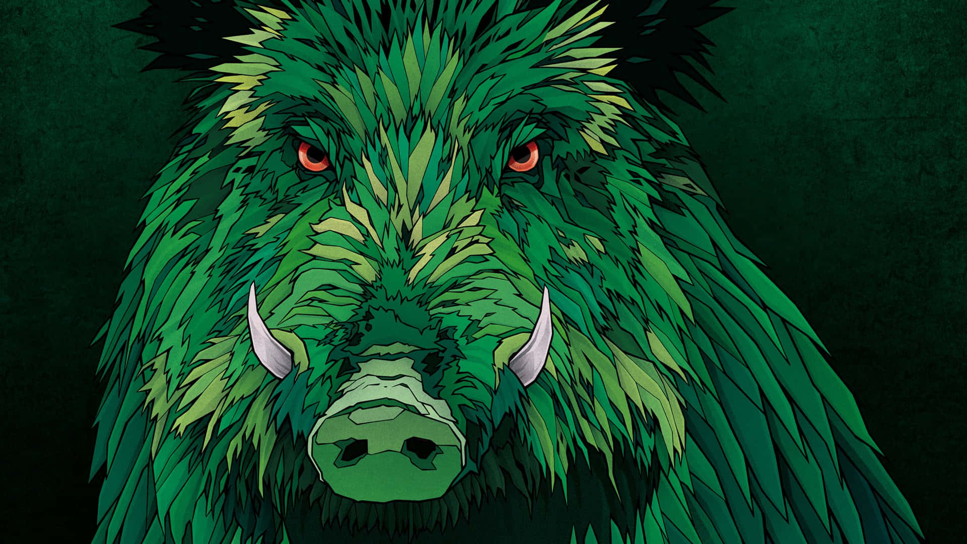 Hog, green boar, glowing red eyes, Full HD Desktop Wallpaper
