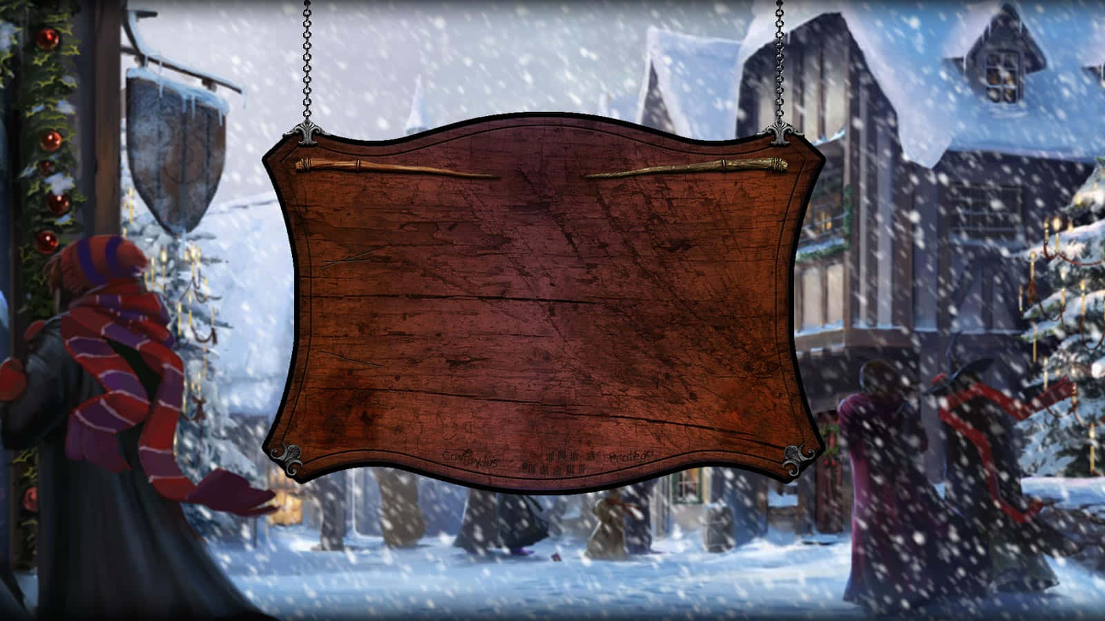 Hogsmeade, Dusk, snowy medieval village square, HD Desktop Wallpaper