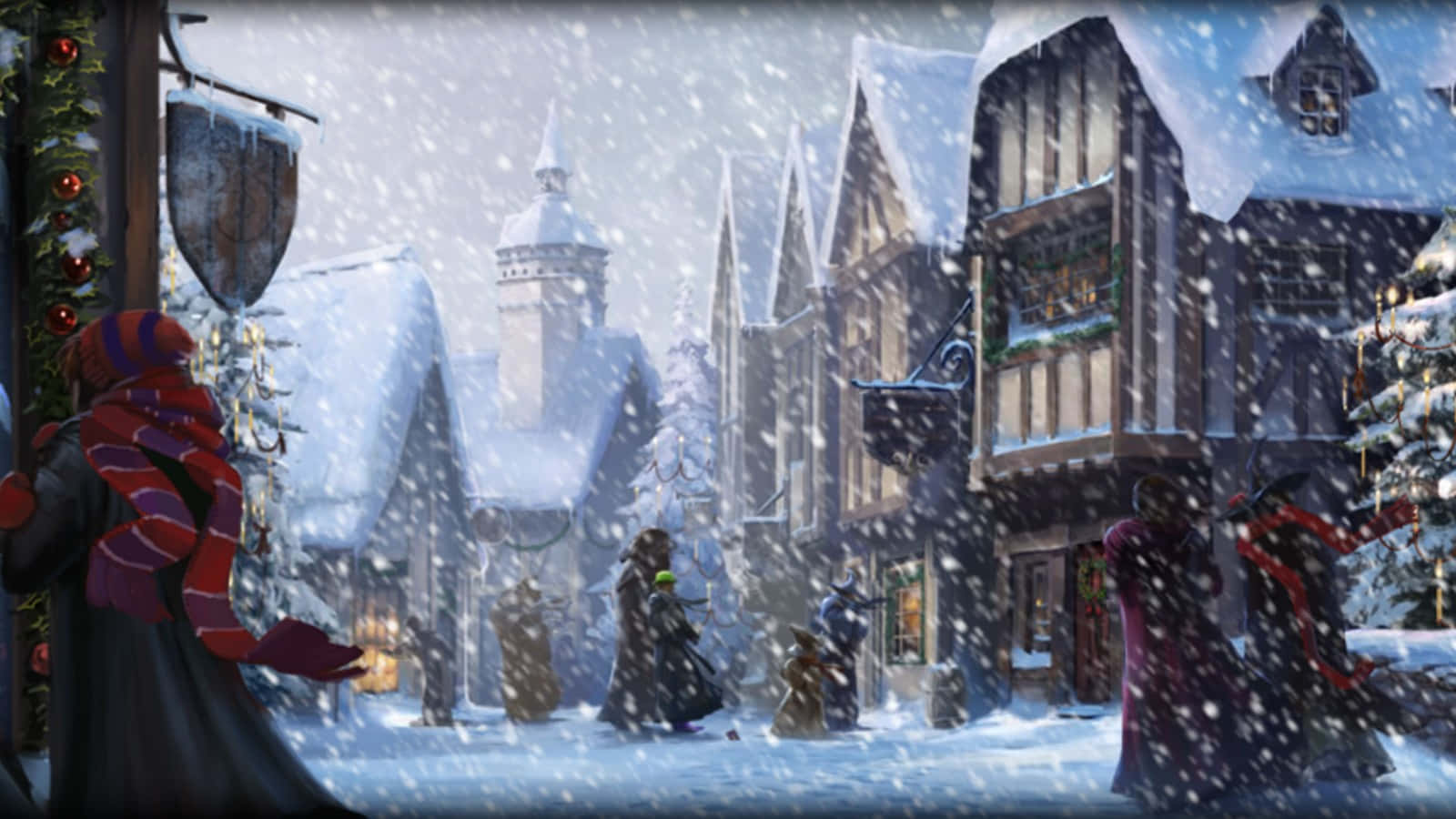 Hogsmeade, medieval village street, robes, HD Desktop Wallpaper