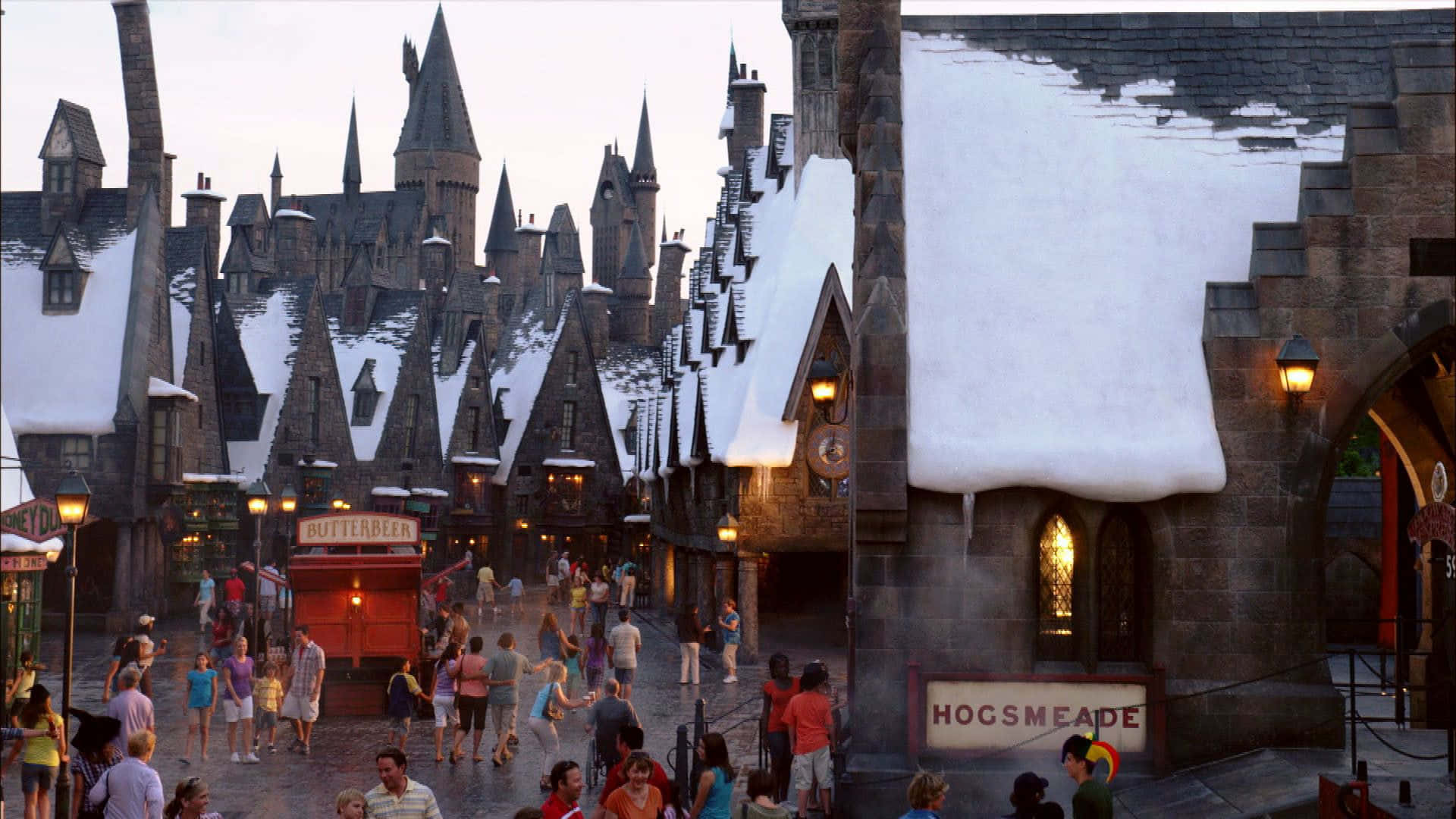 Hogsmeade, village, twilight, Full HD Desktop Wallpaper