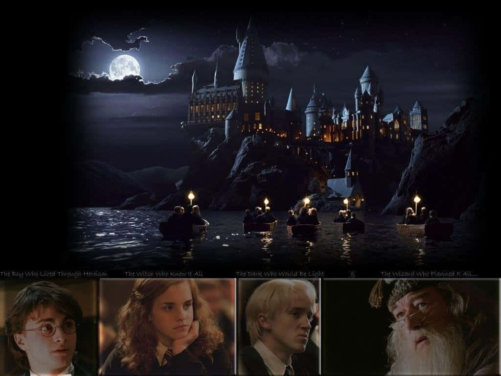 Hogwarts Castle, full moon, illuminated, SD Desktop Wallpaper