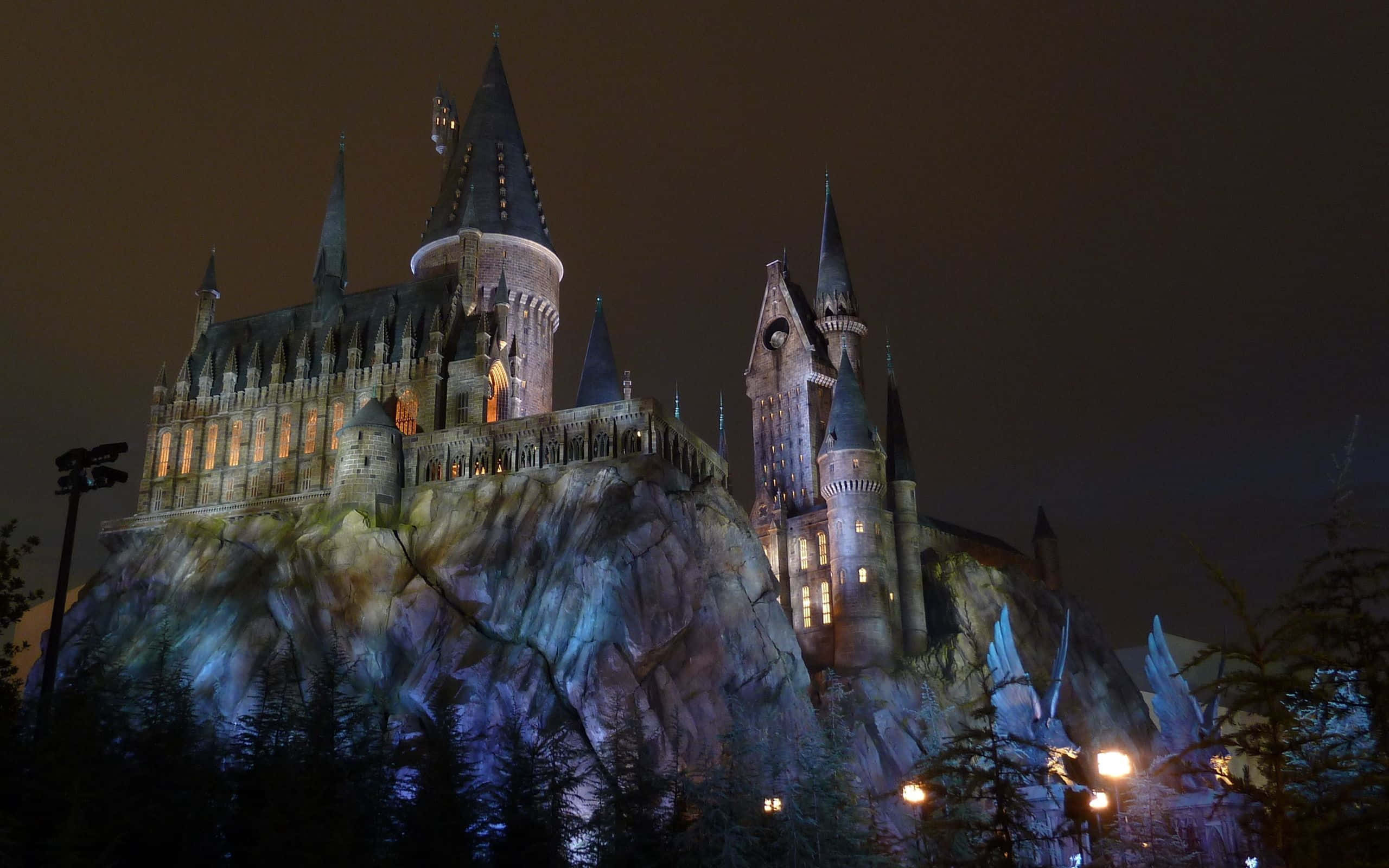 Hogwarts Castle, 3D Art, night, 2K Desktop Wallpaper