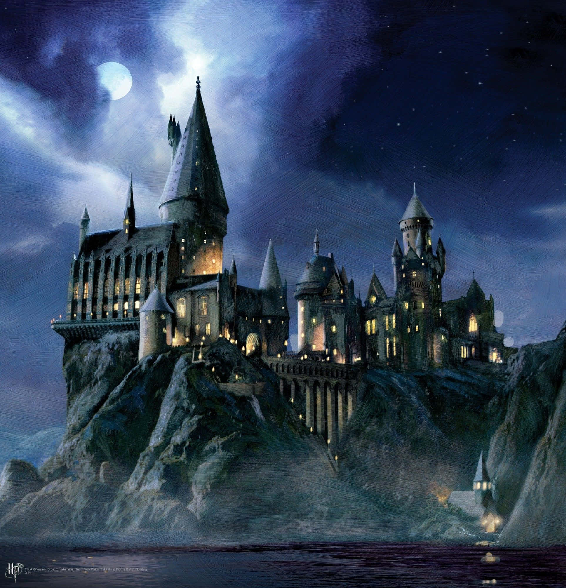 Hogwarts Castle, Dark Moon, moonlit sky, Full HD Phone Wallpaper