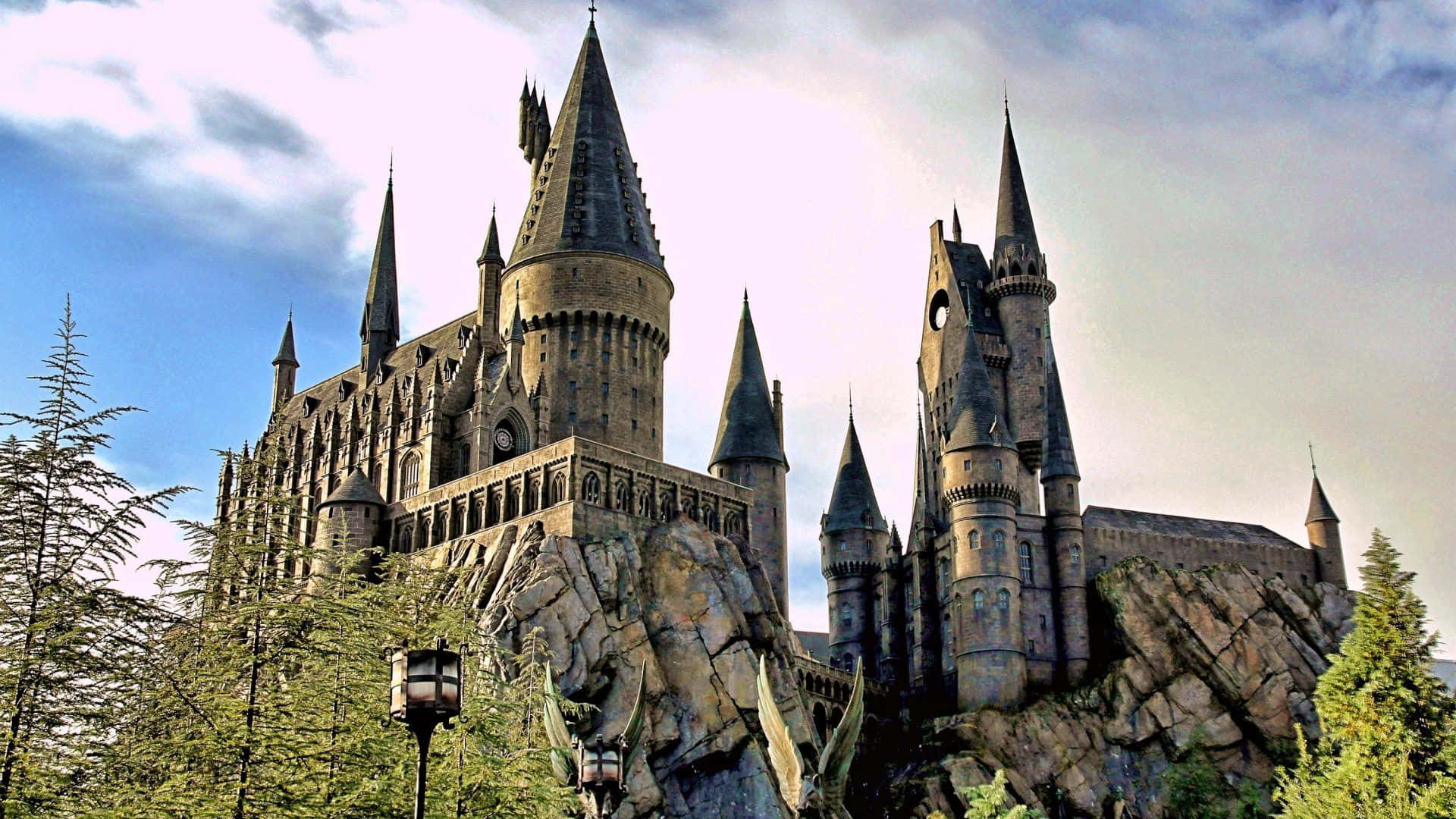 Hogwarts Castle, stone castle, towering spires, Full HD Desktop Wallpaper